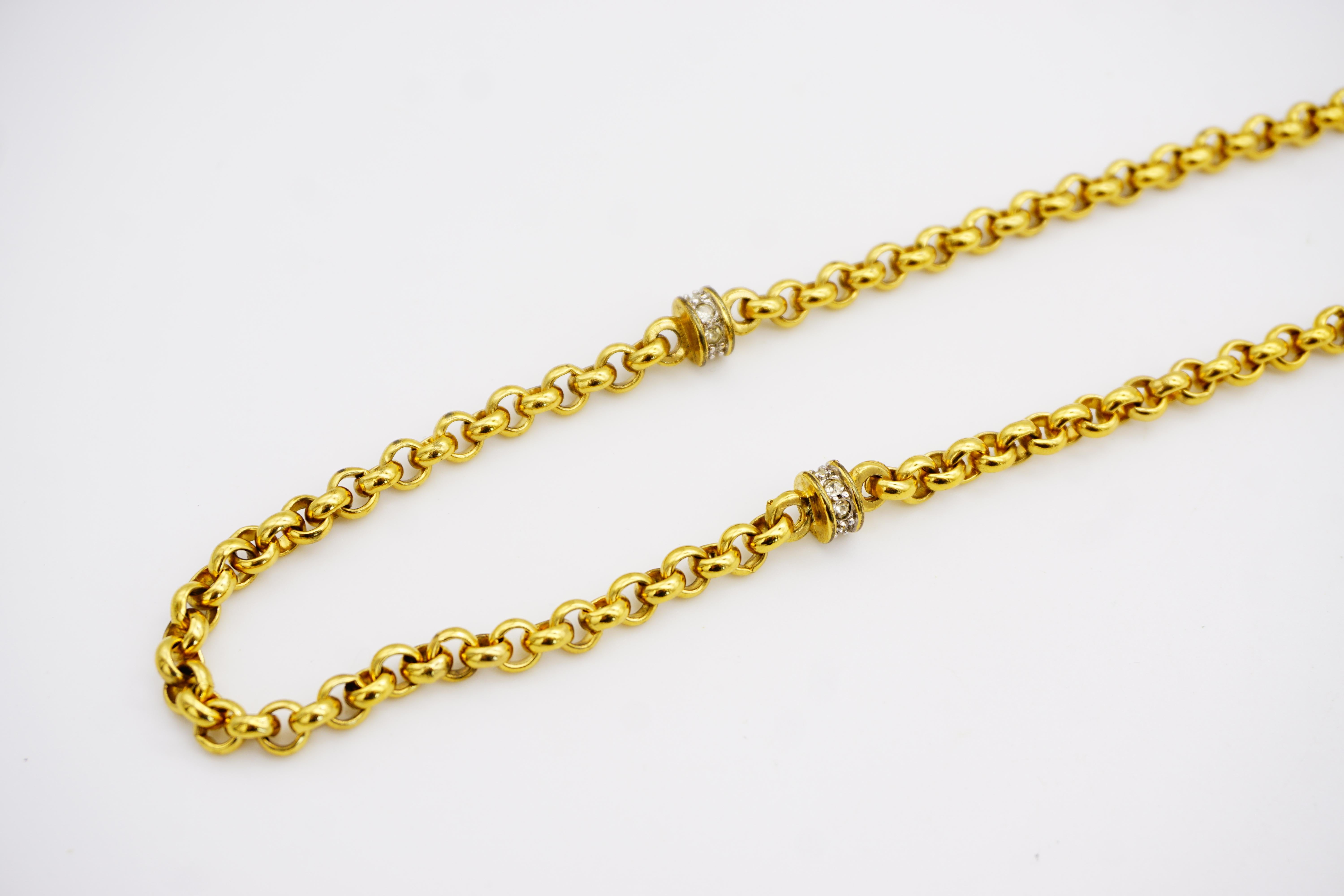 D'Orlan Vintage 1980s Long Crystals Interlocked Linked Chain Necklace Bracelet in vendita 6