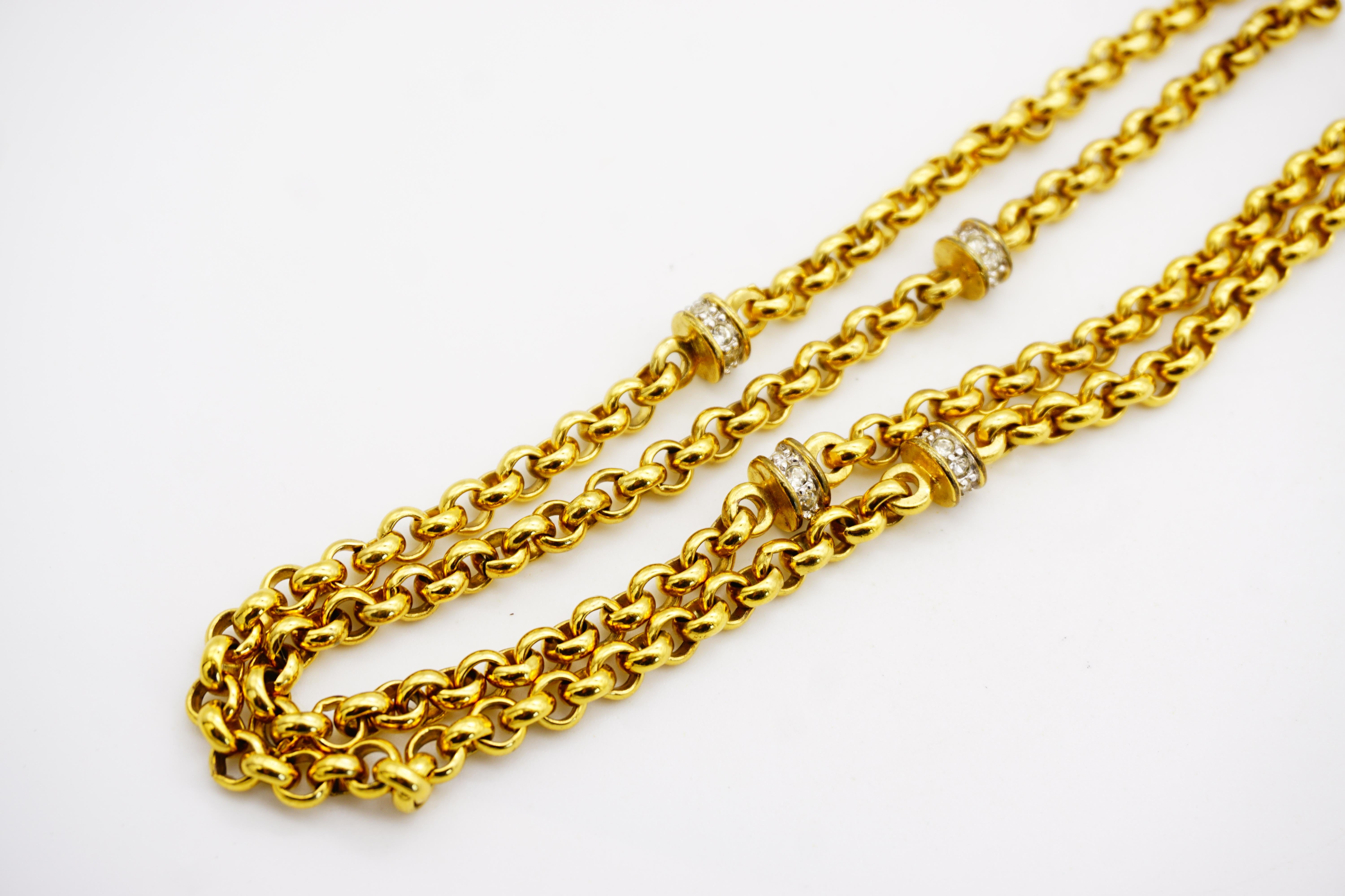 D'Orlan Vintage 1980s Long Crystals Interlocked Linked Chain Necklace Bracelet in vendita 7