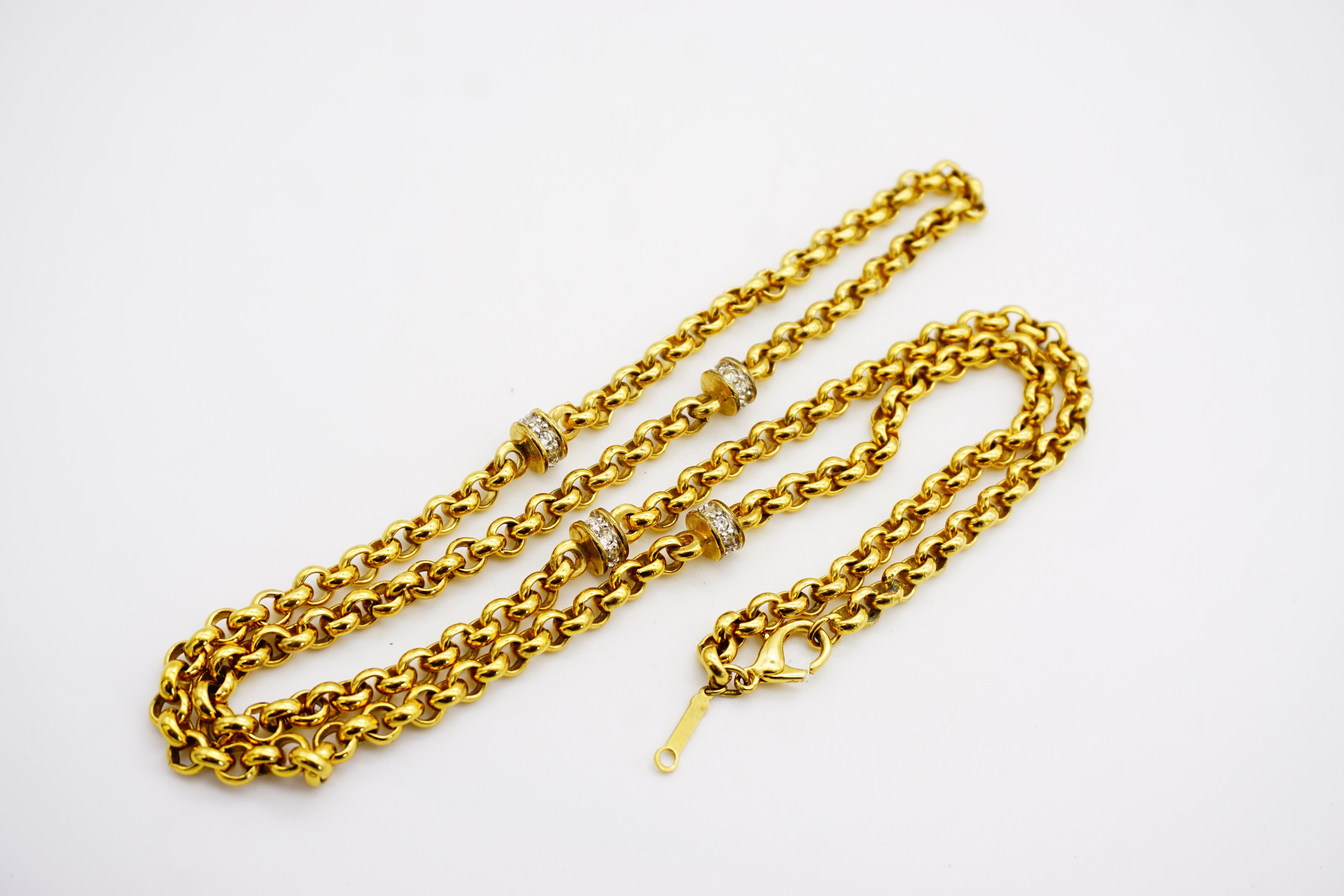 D'Orlan Vintage 1980s Long Crystals Interlocked Linked Chain Necklace Bracelet in vendita 8