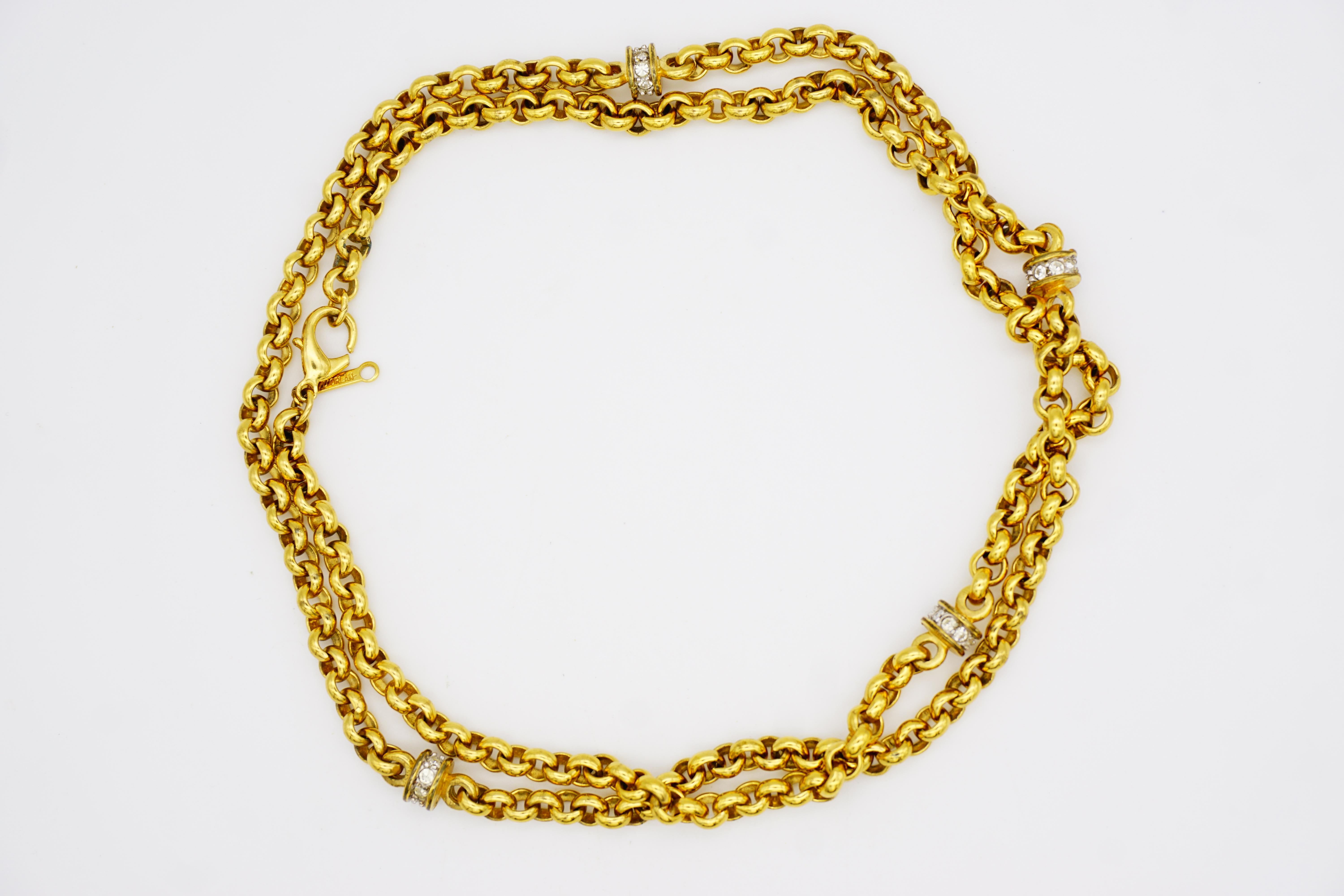 D'Orlan Vintage 1980s Long Crystals Interlocked Linked Chain Necklace Bracelet in vendita 11