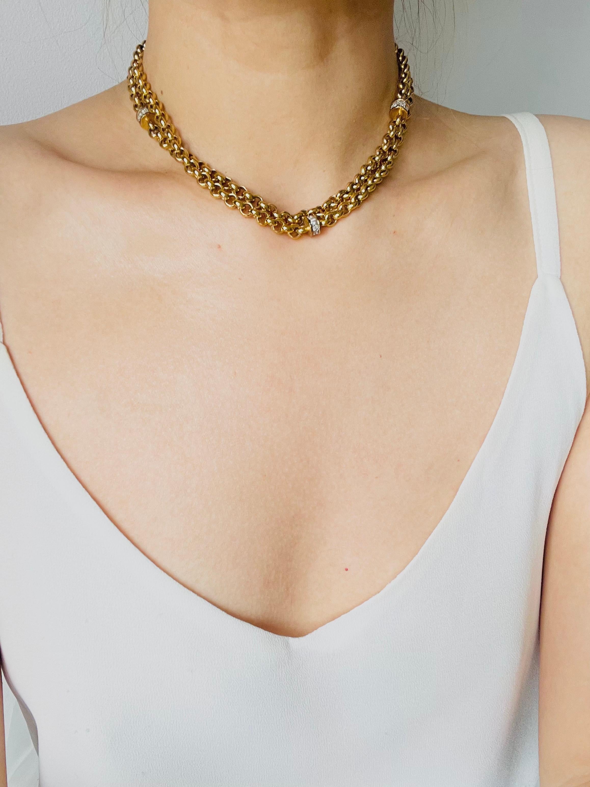 D'Orlan Vintage 1980s Long Crystals Interlocked Linked Chain Necklace Bracelet in vendita 2