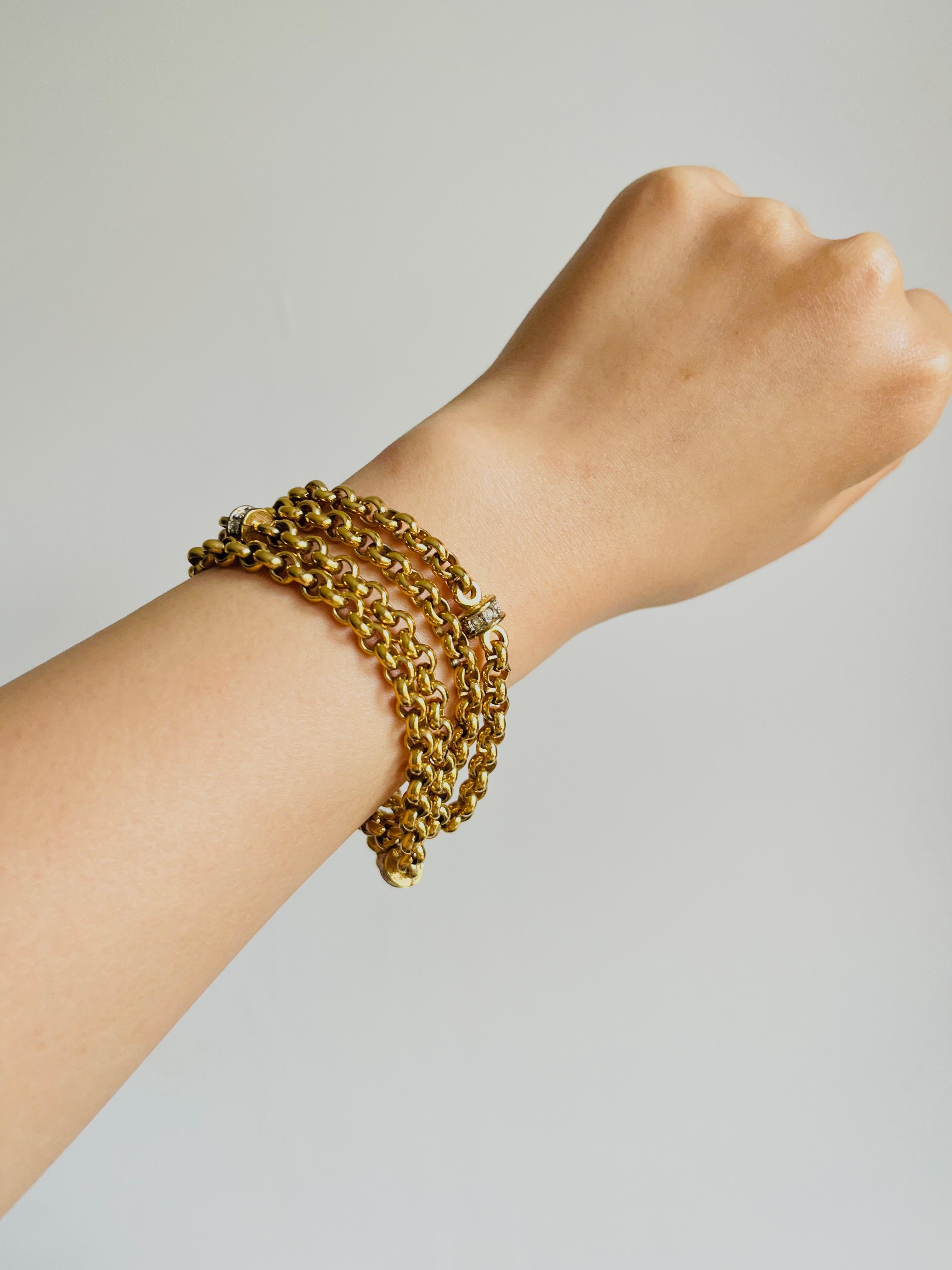 D'Orlan Vintage 1980s Long Crystals Interlocked Linked Chain Necklace Bracelet in vendita 3