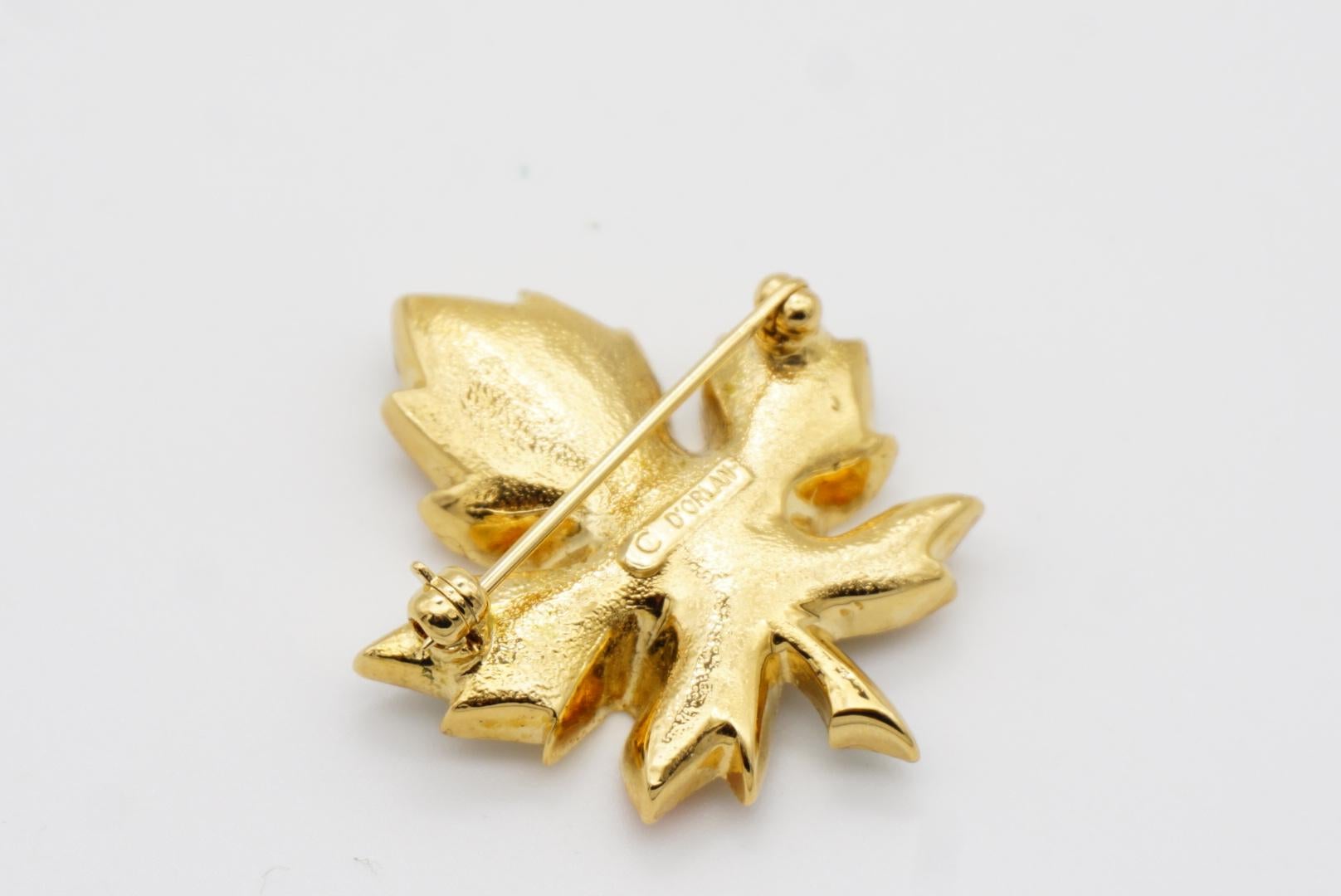 D'Orlan Vintage 1980s Maple Leaf Coral Pearl Turquoise Cabochon Crystals Brooch 6