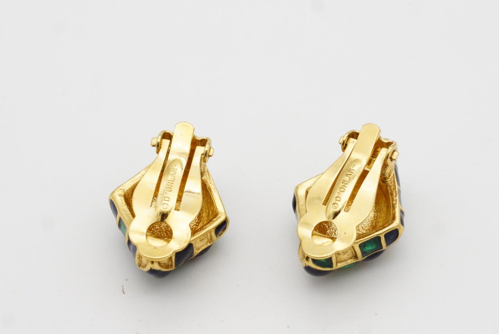 D'Orlan Vintage Años 80 Esmalte Verde Marino Arlequín Cuadros Pendientes Diamante en venta 9