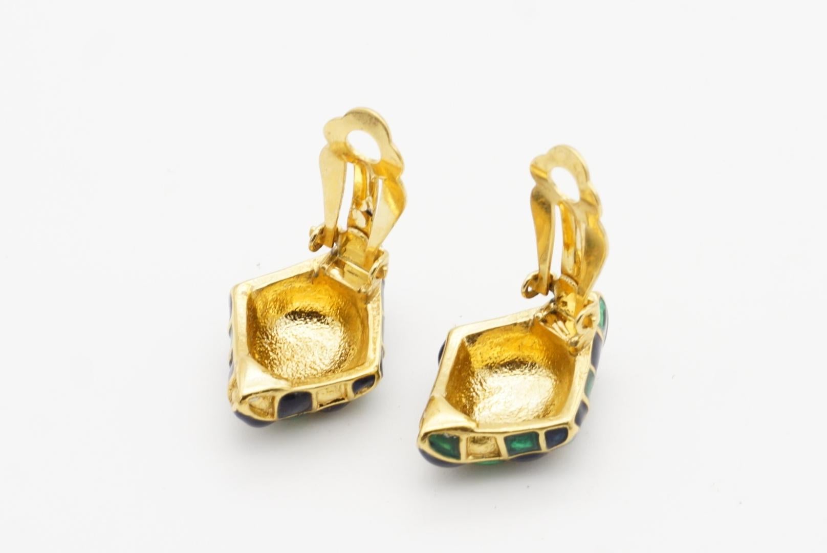 D'Orlan Vintage Años 80 Esmalte Verde Marino Arlequín Cuadros Pendientes Diamante en venta 10