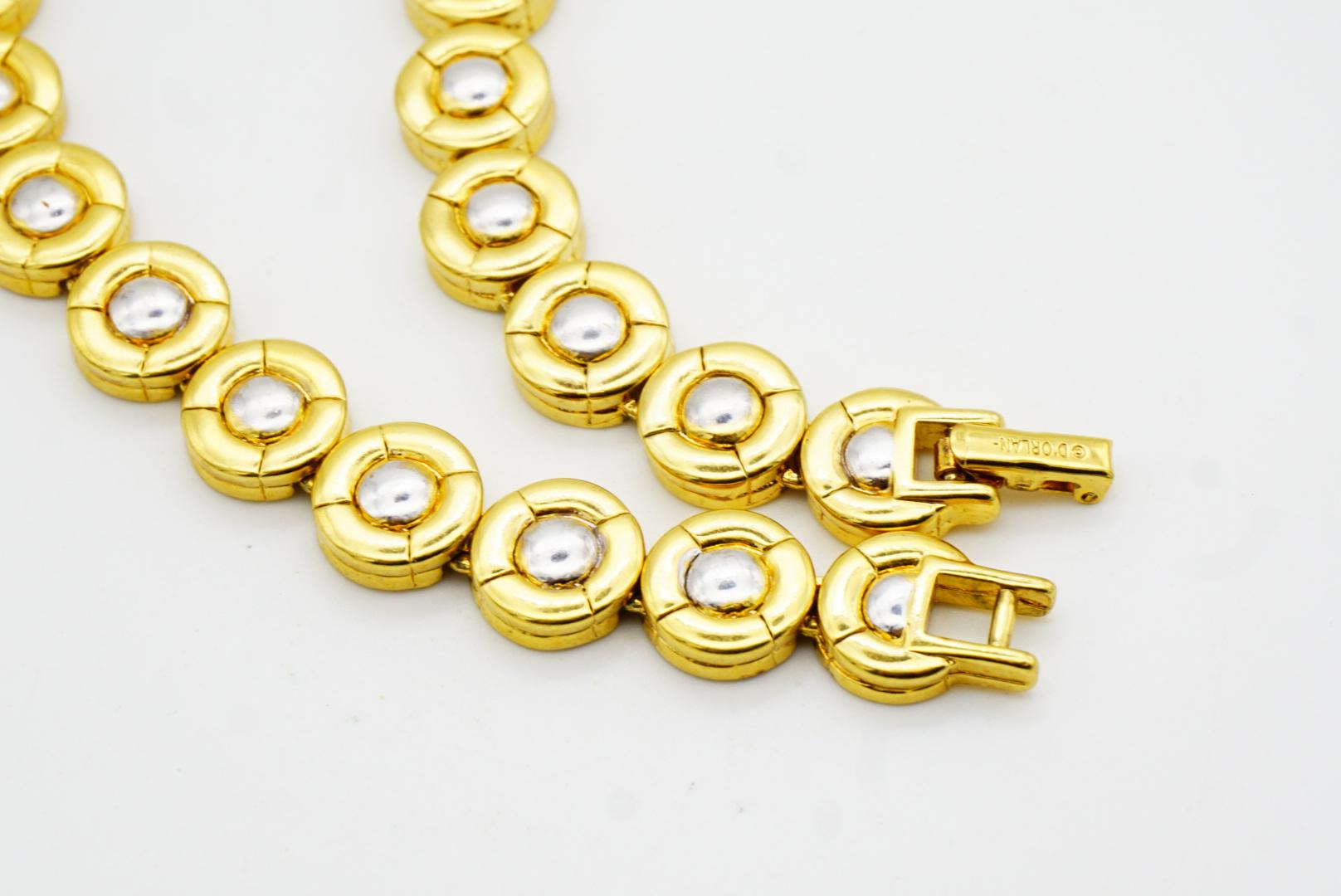 D'Orlan Vintage 1980s Tennis Circle Round Dots Modernist Silver Gold Necklace For Sale 7