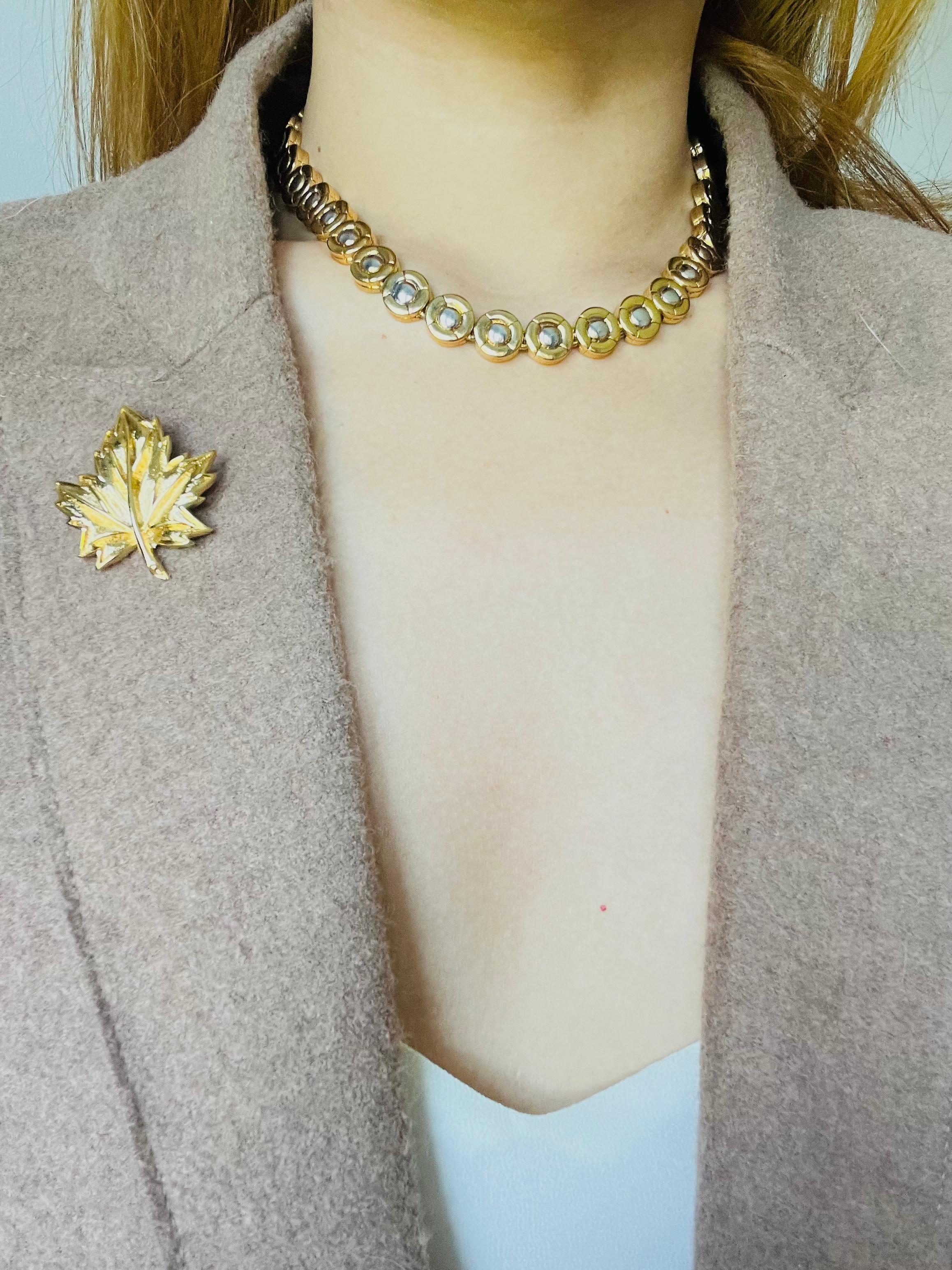 Women's or Men's D'Orlan Vintage 1980s Tennis Circle Round Dots Modernist Silver Gold Necklace For Sale