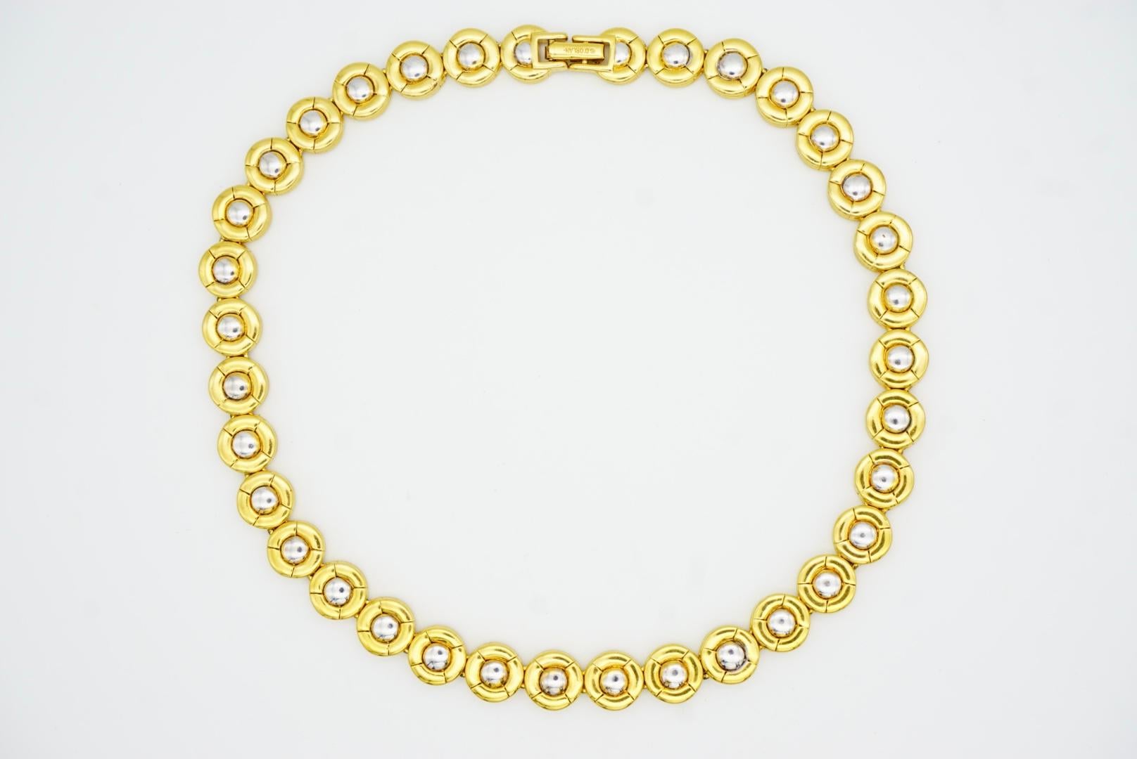 D'Orlan Vintage 1980s Tennis Circle Round Dots Modernist Silver Gold Necklace For Sale 3