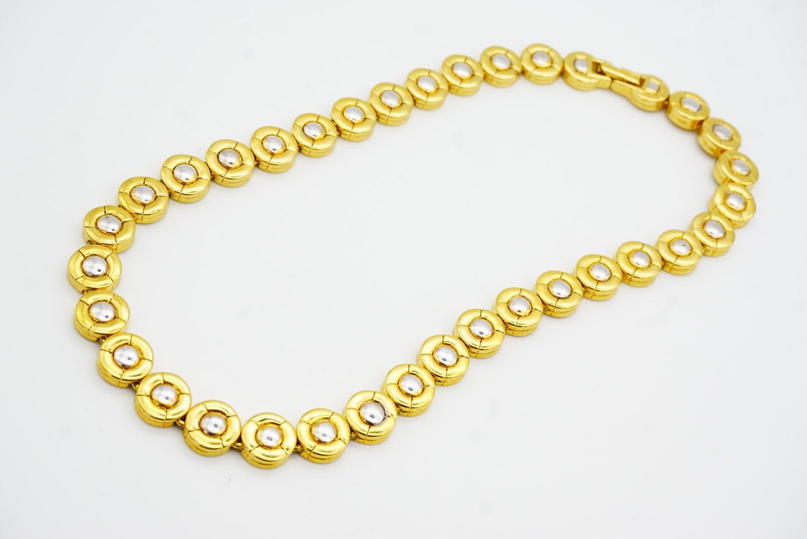 D'Orlan Vintage 1980s Tennis Circle Round Dots Modernist Silver Gold Necklace For Sale 4