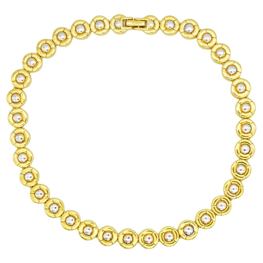 D'Orlan Vintage 1980er Jahre Tennis Kreis Runde Punkte Modernistische Silber-Gold-Halskette