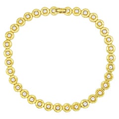 D'Orlan Vintage 1980s Tennis Circle Round Dots Modernist Silver Gold Necklace