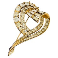 D'Orlan Vintage Rare Gold Double Heart Love Crystals Rectangle Circle Brooch