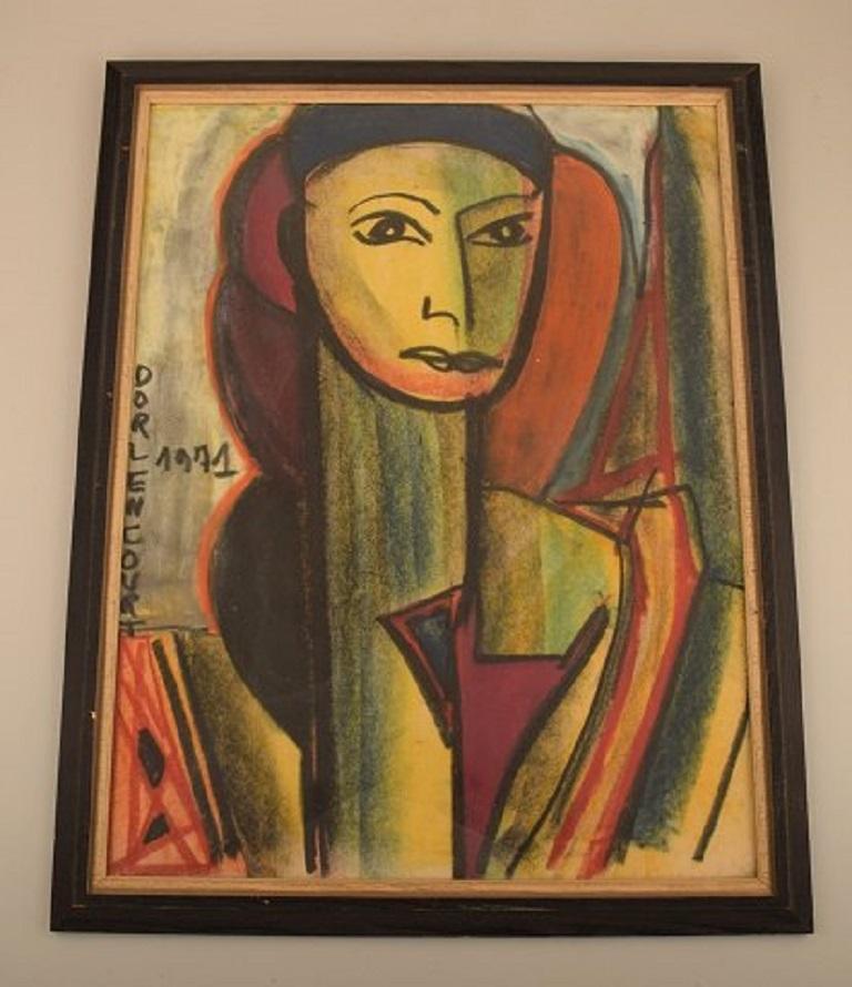 Dorlen Court. Mixed media on paper. Cubist portrait of a woman. Dated 1971.
The paper measures: 64 x 49 cm.
The frame measures: 4 cm.
In excellent condition.
Signed and dated.
