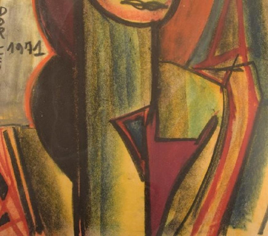 Unknown Dorlen Court, Mixed Media on Paper, Cubist Portrait of a Woman, Dated 1971 For Sale