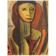 Dorlen Court, Tecnica mista su carta, Ritratto cubista di una donna, datato 1971