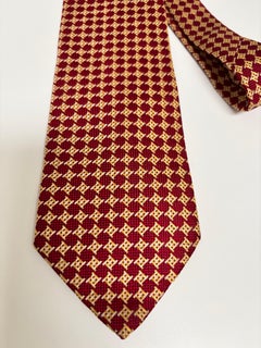 Dormeuil Men's Red and Gold Silk Neck Tie Made in France