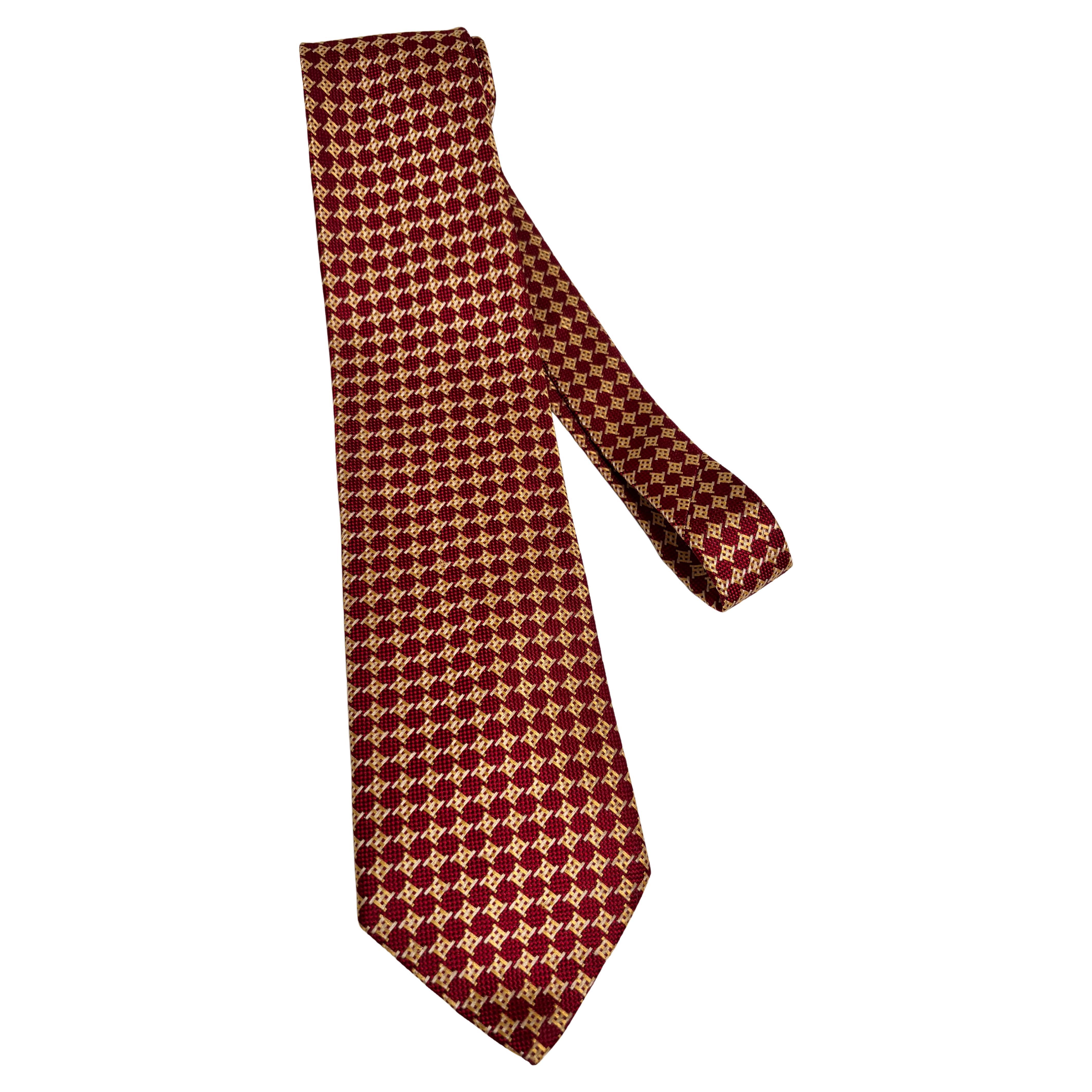 Dormeuil Men's Red and Gold Silk Neck Tie Made in France
