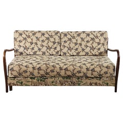 Vintage 1950s beechwood dormeuse with fabric upholstery