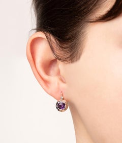 Dormeuses anciennes en argent, améthyste et diamant