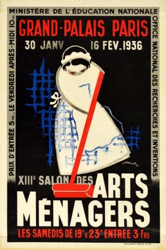 Original Vintage Poster Salon Des Arts Menagers Paris Haushaltswarenmesse Möbel