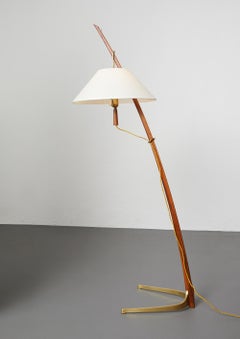 "Dornenstab" Floor Lamp in Teak and Brass by J.T Kalmar