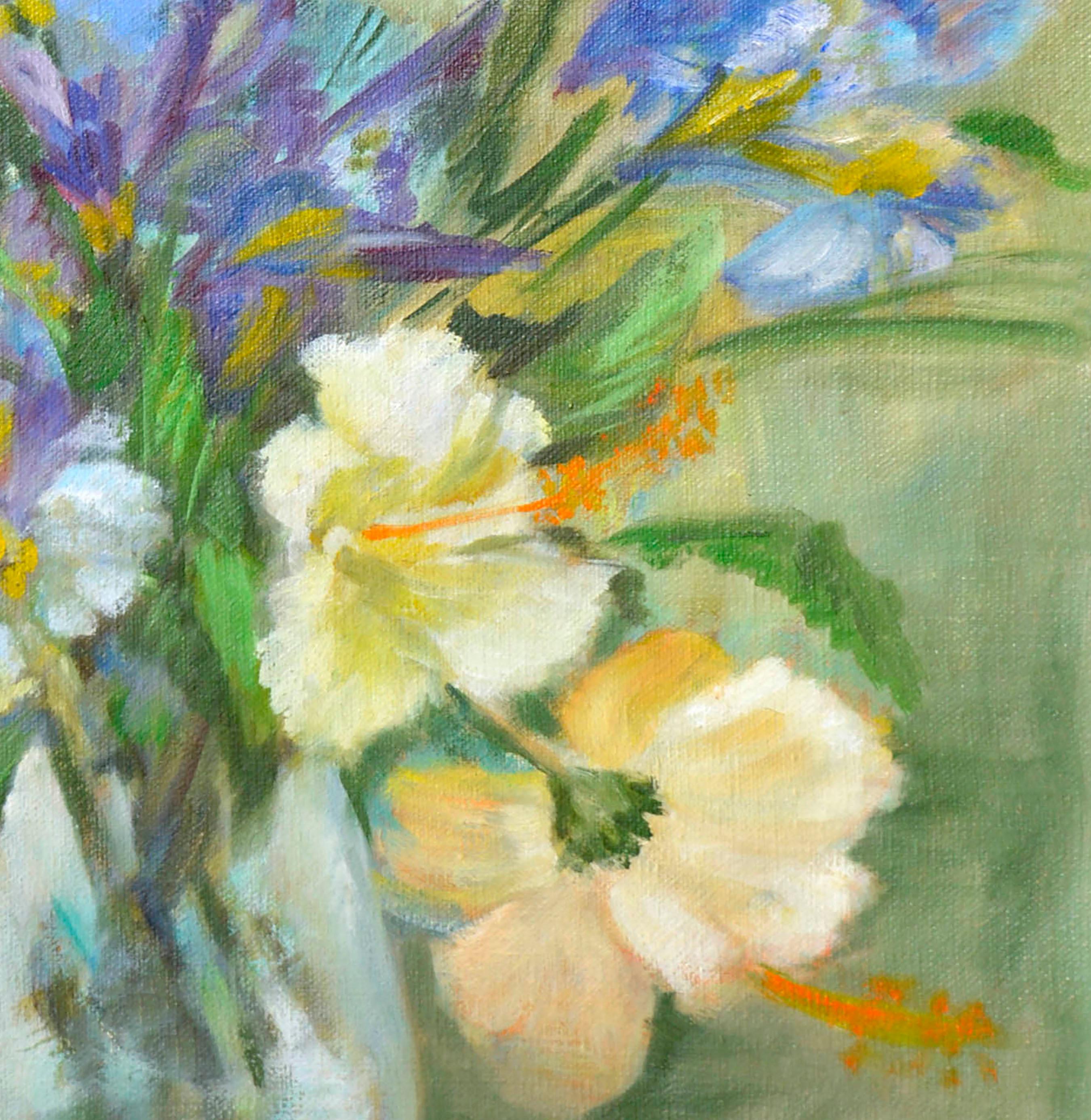 Vintage Still Life -- Yellow & Blue Floral - American Impressionist Painting by Doro