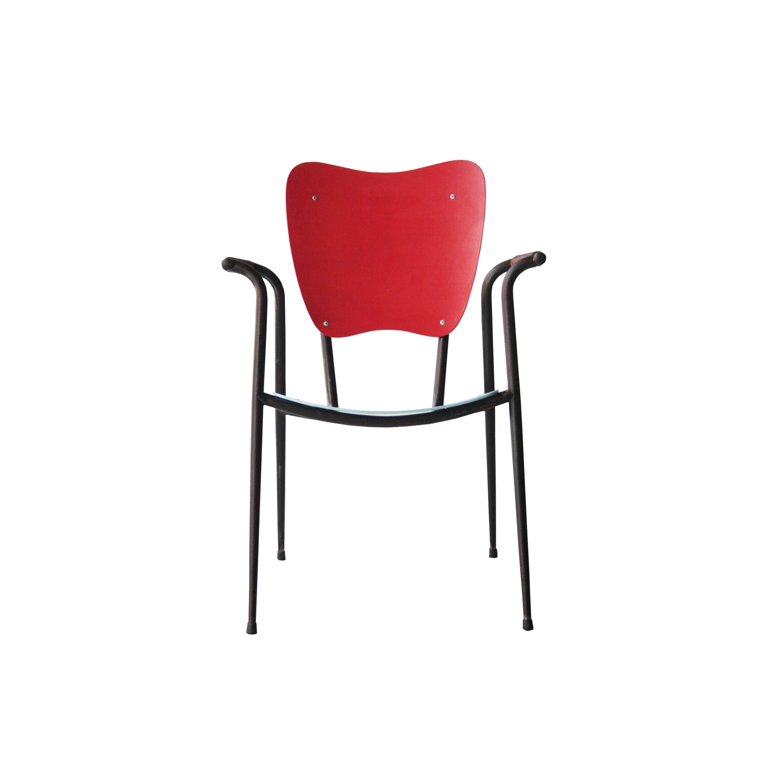 Mid-Century Modern Doro Cundo Black Red Blue Natural Fiber Metal Wood Italian Chairs, 1980