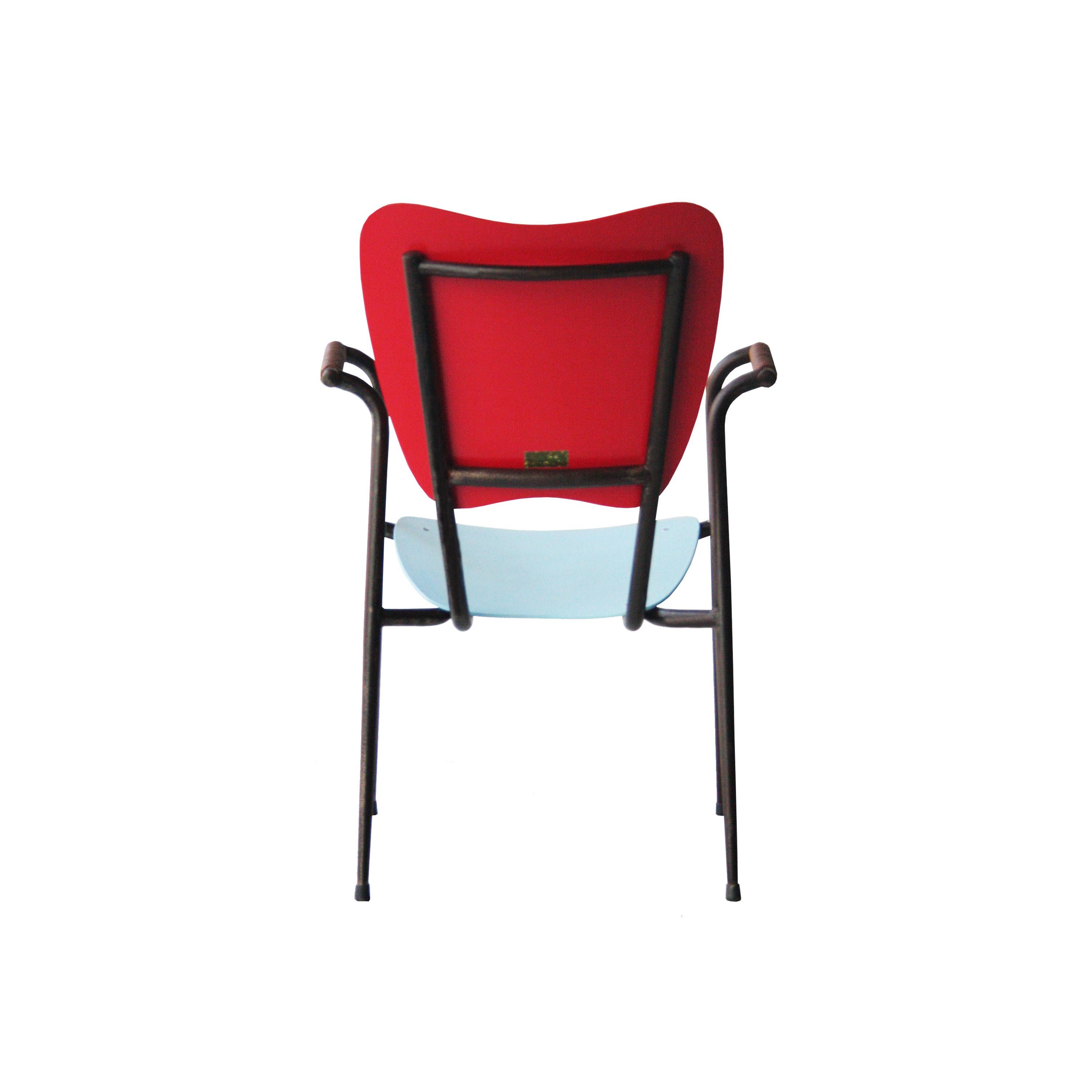 Doro Cundo Black Red Blue Natural Fiber Metal Wood Italian Chairs, 1980 In Good Condition In Madrid, ES