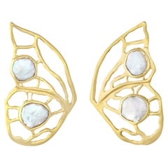 Dorota - Boucles d'oreilles clips en or jaune 18 carats avec perles et papillons