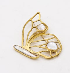 Spilla con ciondolo convertibile a farfalla Dorota in oro giallo 18Kt con perle