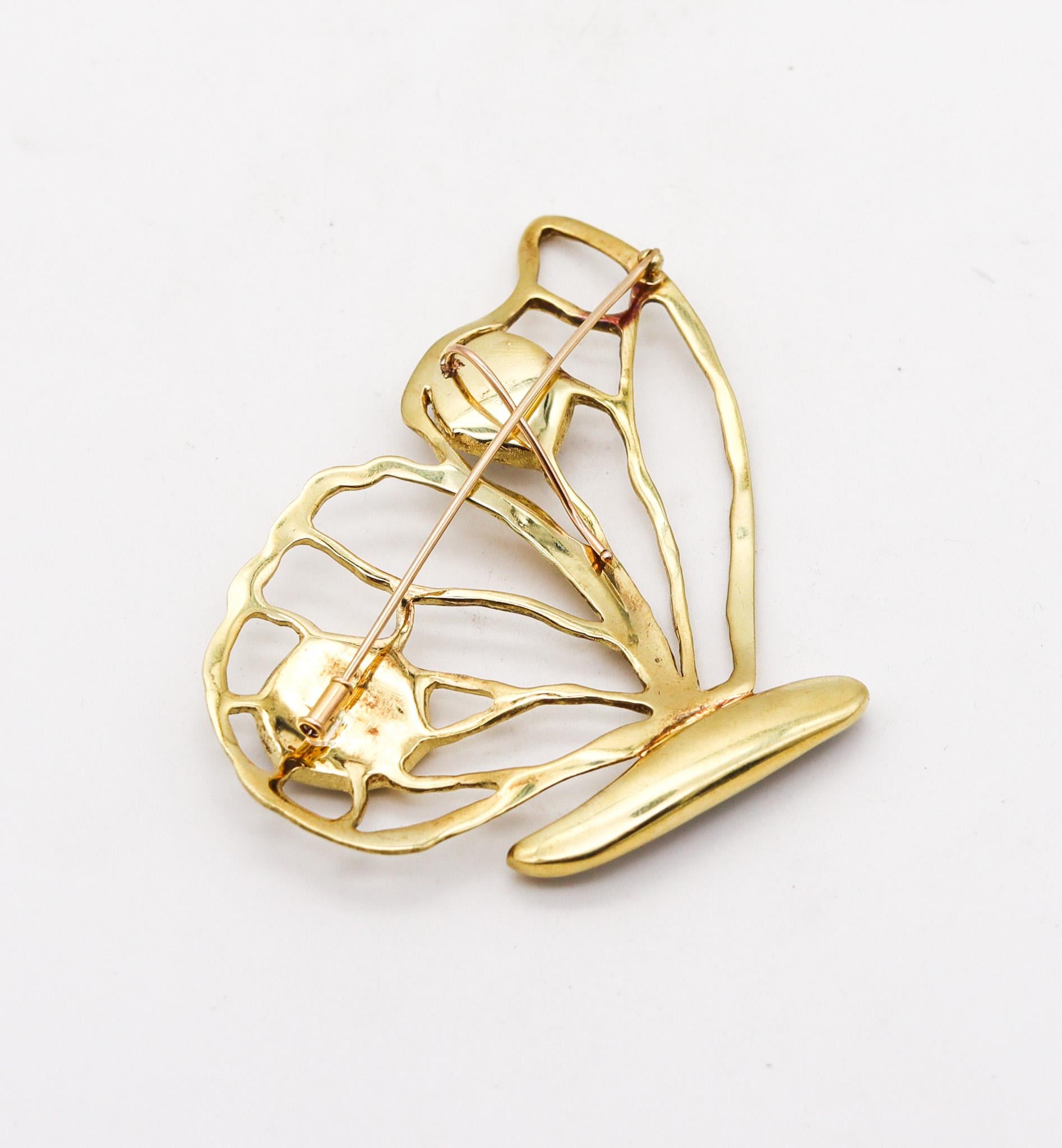 Cabochon Dorota Butterfly Convertible Pendant Brooch In 18Kt Yellow Gold With Pearls For Sale