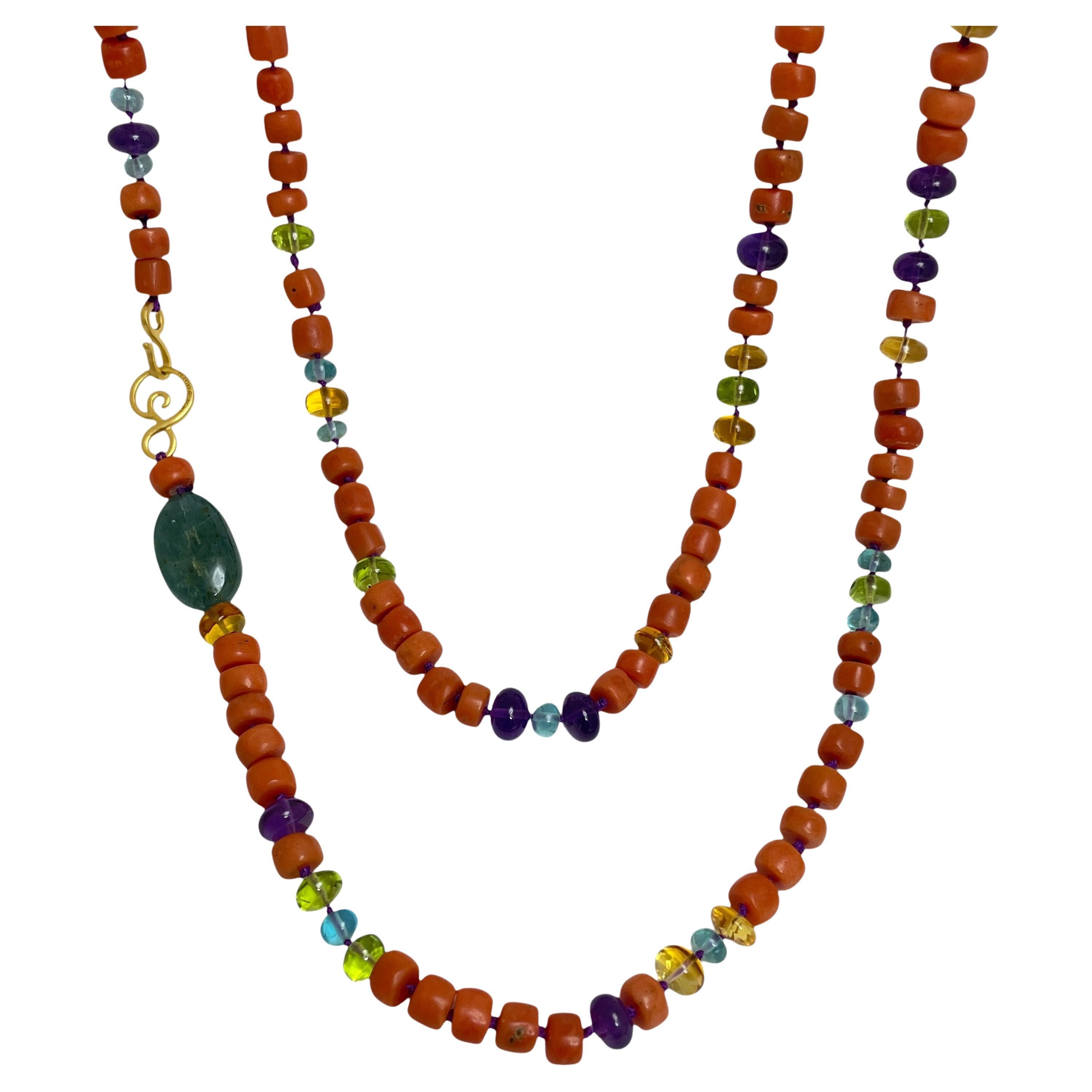 DOROTA LASAK 22k gold coral emerald amethyst citrine peridot beaded necklace