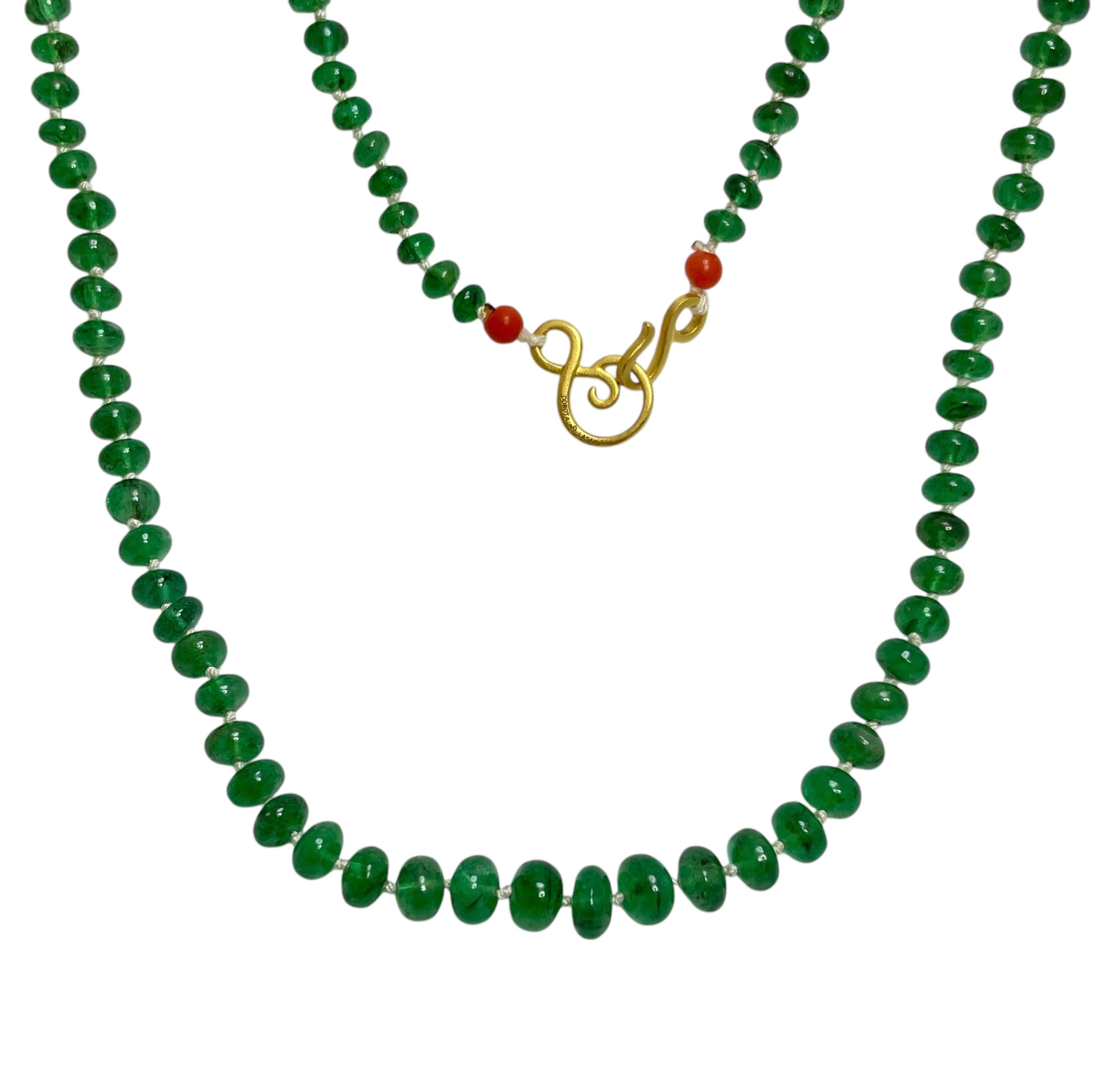 Bead DOROTA LASAK 22k gold emerald coral beaded necklace For Sale