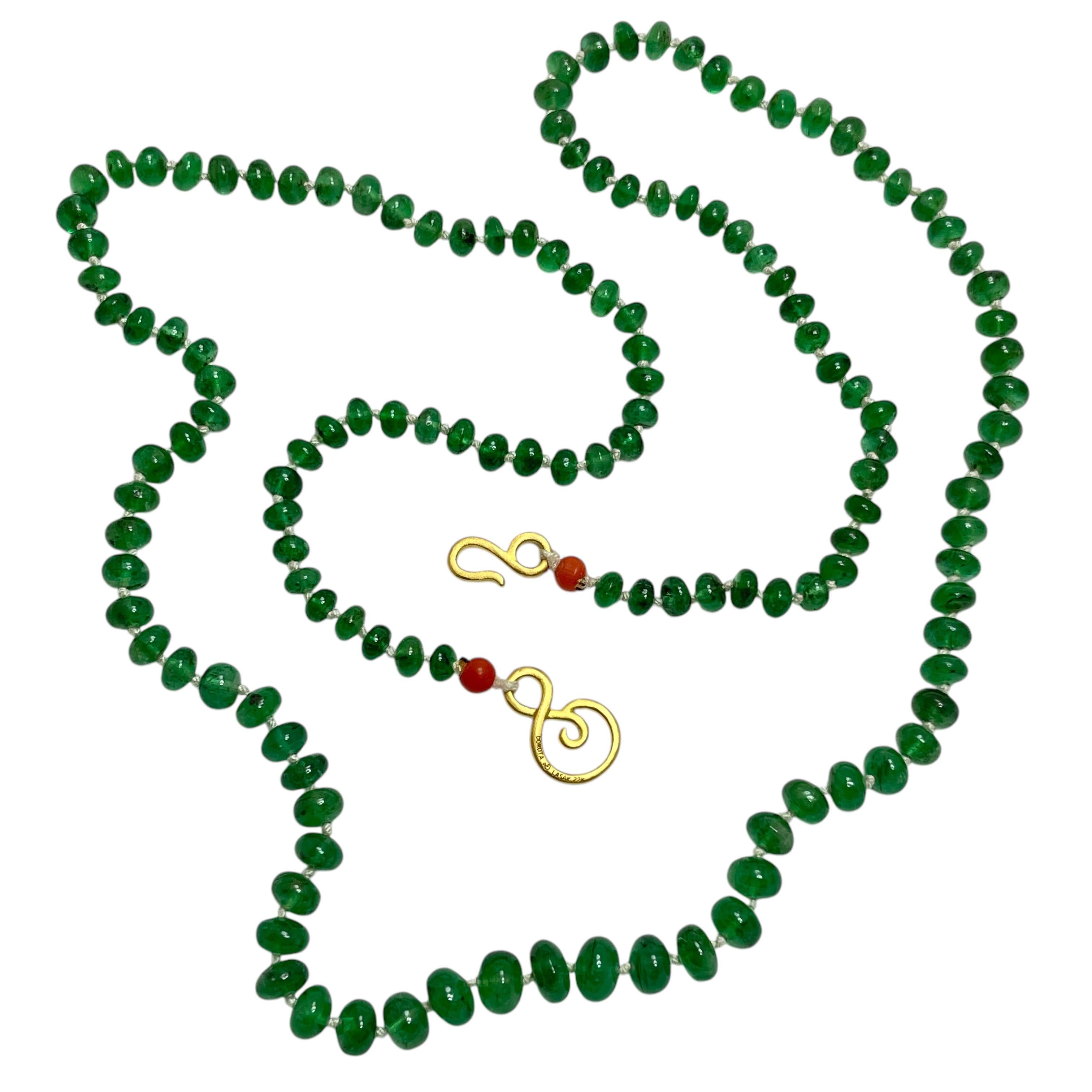 Women's or Men's DOROTA LASAK 22k gold emerald coral beaded necklace For Sale