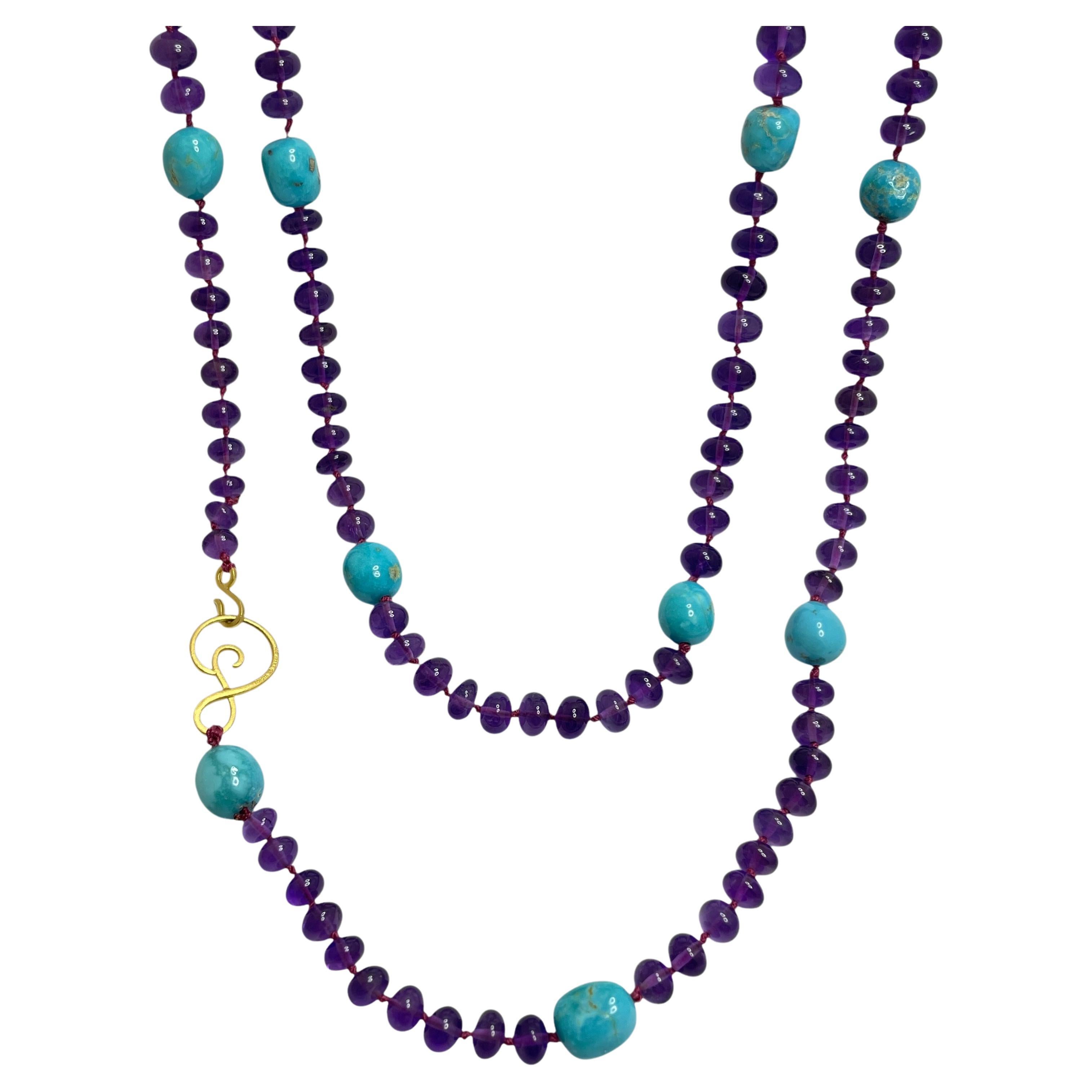 DOROTA LASAK 22k gold turquoise amethyst beaded necklace