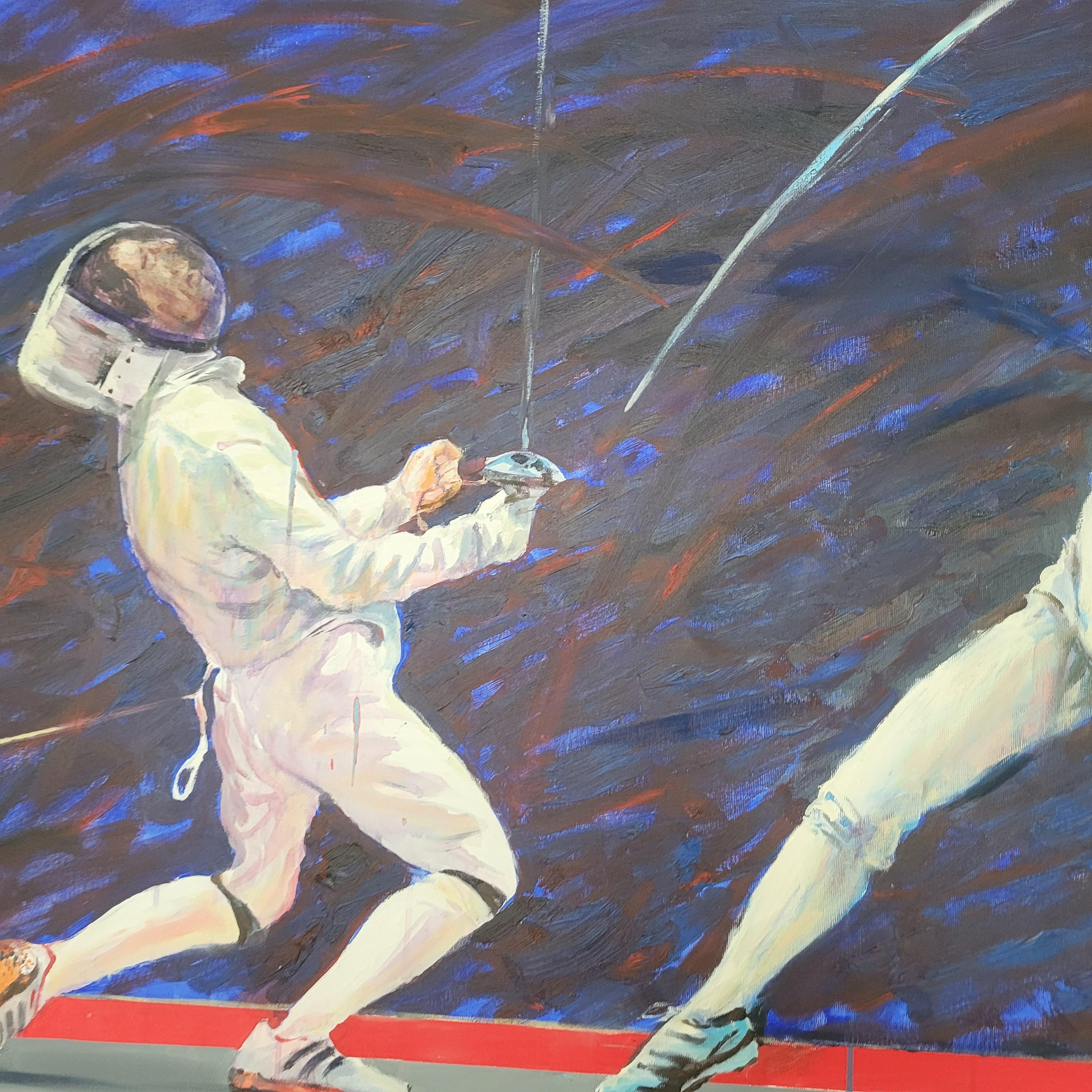 Fencers. Figurative Oil Painting, Olympic Games, Sport, Realistic, Polish artist For Sale 2