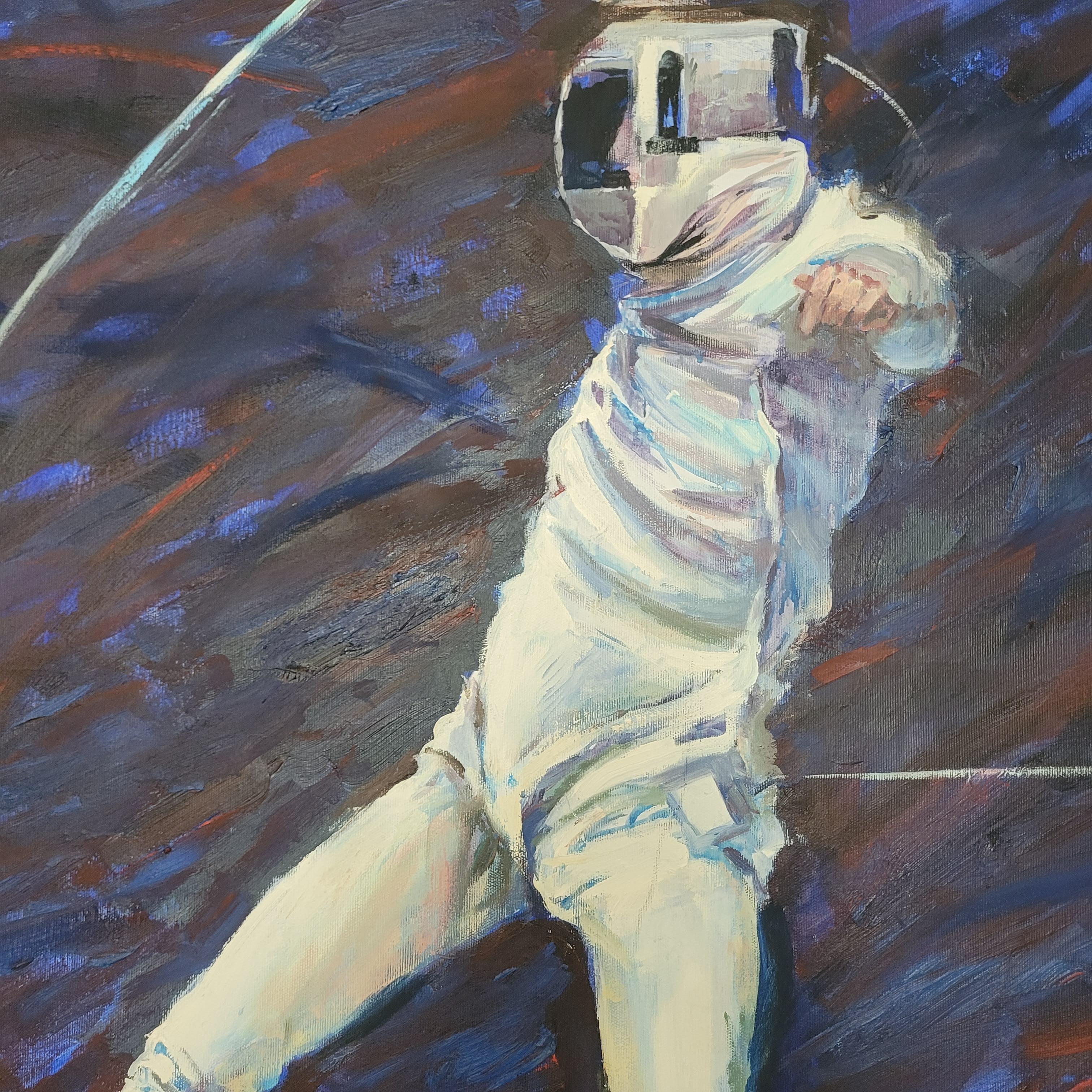 Fencers. Figurative Oil Painting, Olympic Games, Sport, Realistic, Polish artist For Sale 3