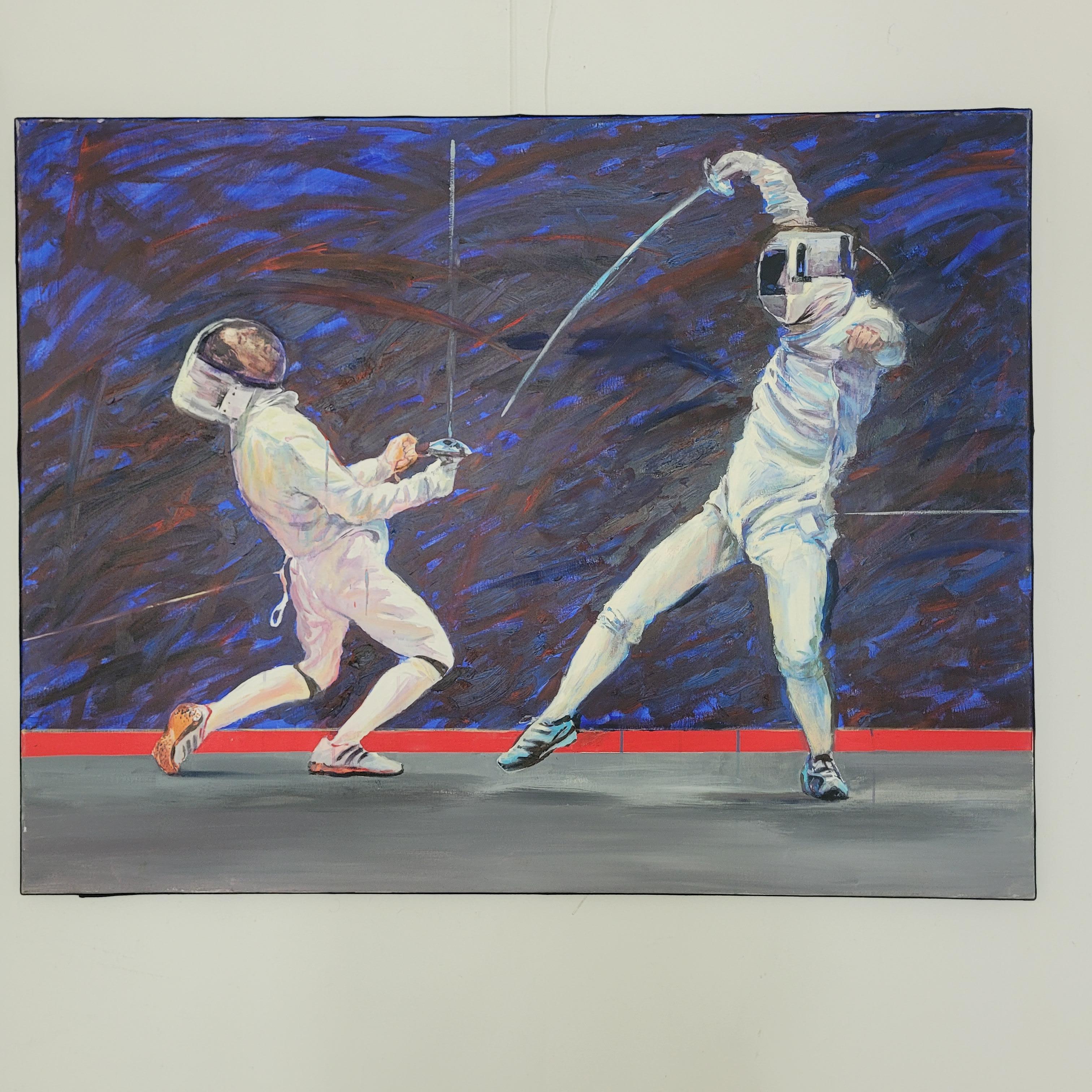 Fencers. Figurative Oil Painting, Olympic Games, Sport, Realistic, Polish artist For Sale 5
