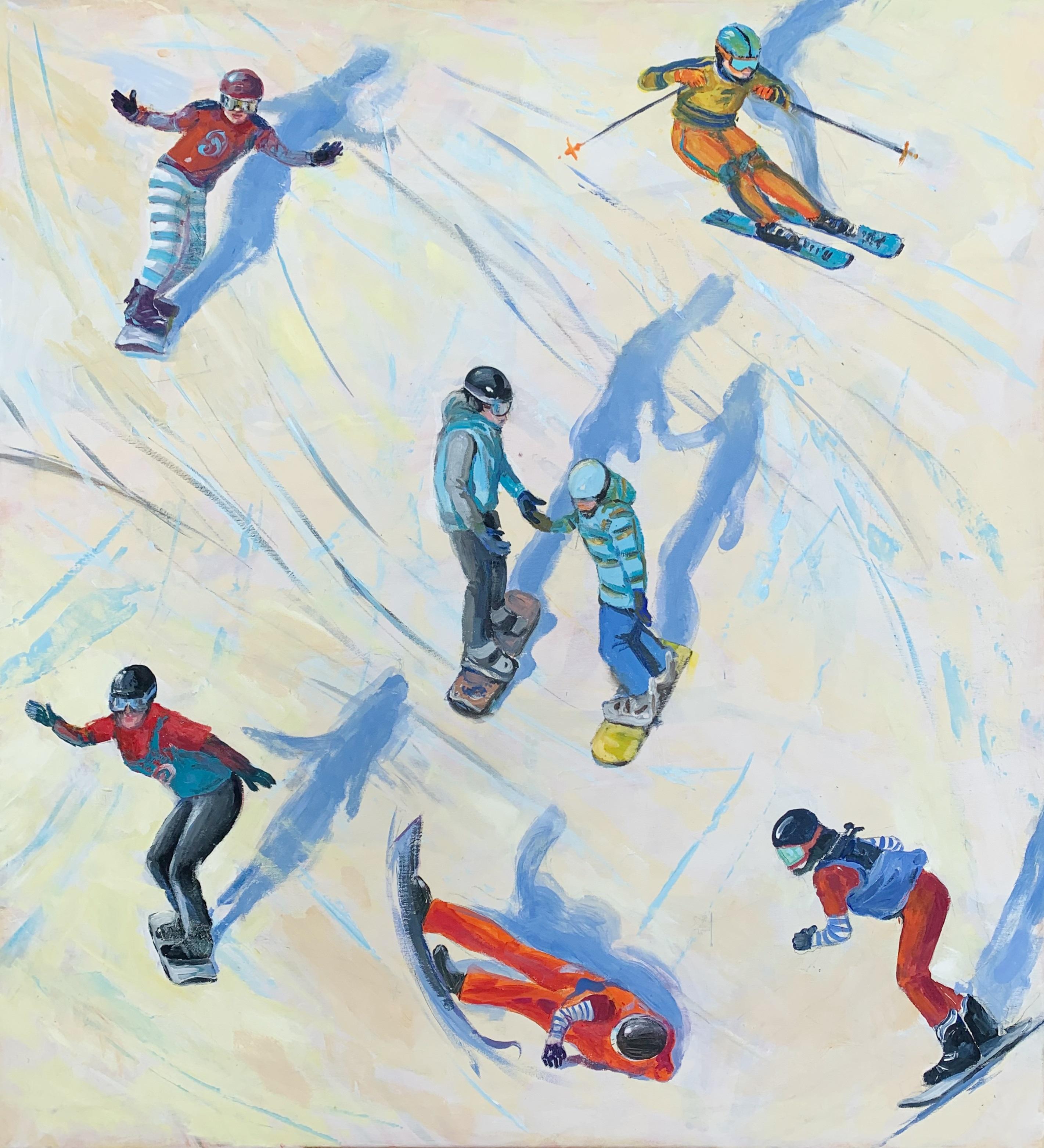 Dorota Zych-Charaziak Landscape Painting - Slalom 2 - Figurative Oil Painting, Dynamic, Sport, Polish art