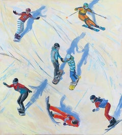 Slalom 2 - Peinture à l'huile figurative, dynamisme, sport, art polonais
