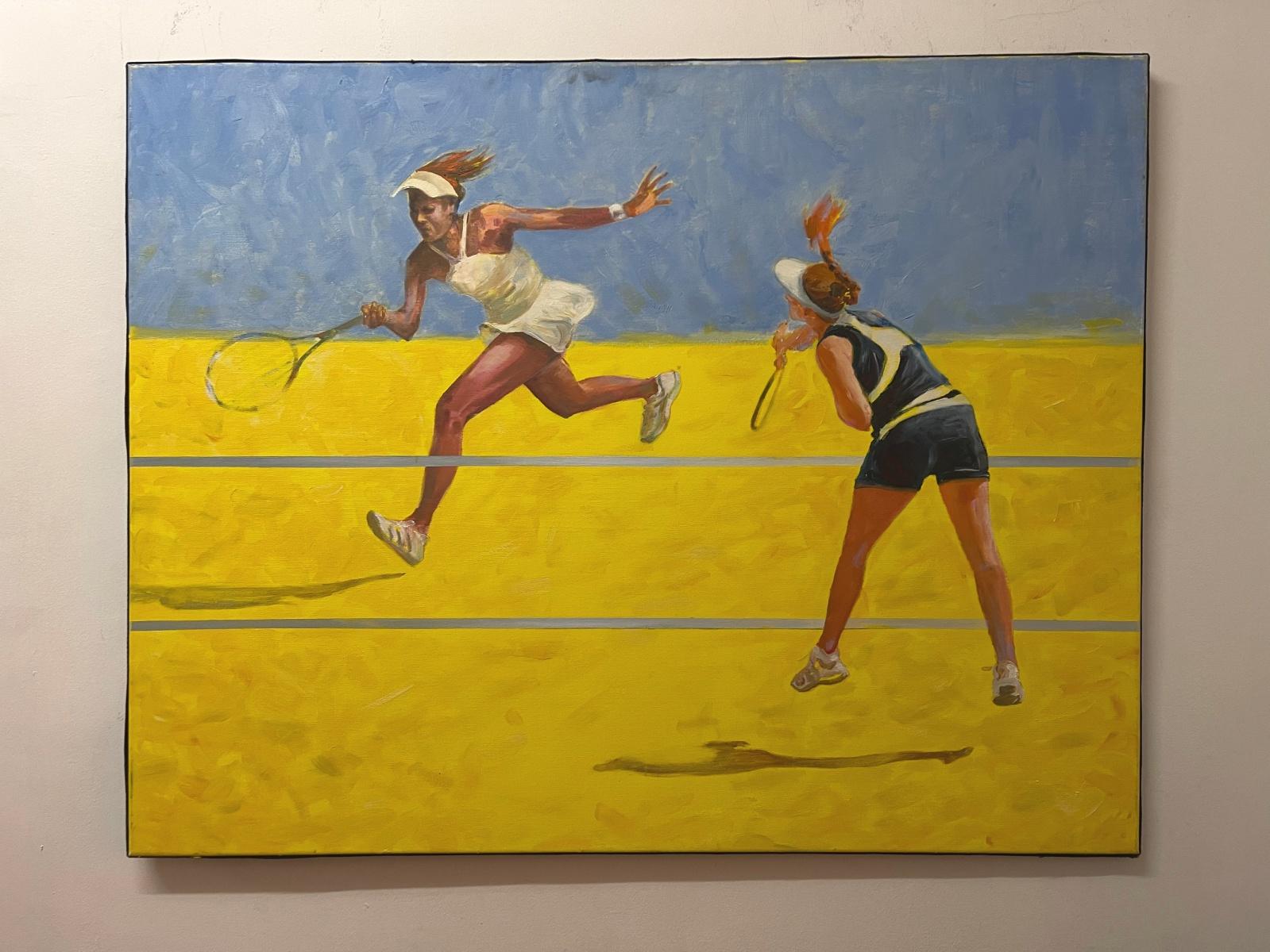 Tennis. Peinture à l'huile figurative, Jeux olympiques, Sport, réaliste, artiste polonais - Orange Figurative Painting par Dorota Zych-Charaziak