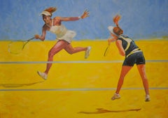 Tennis. Peinture à l'huile figurative, Jeux olympiques, Sport, réaliste, artiste polonais