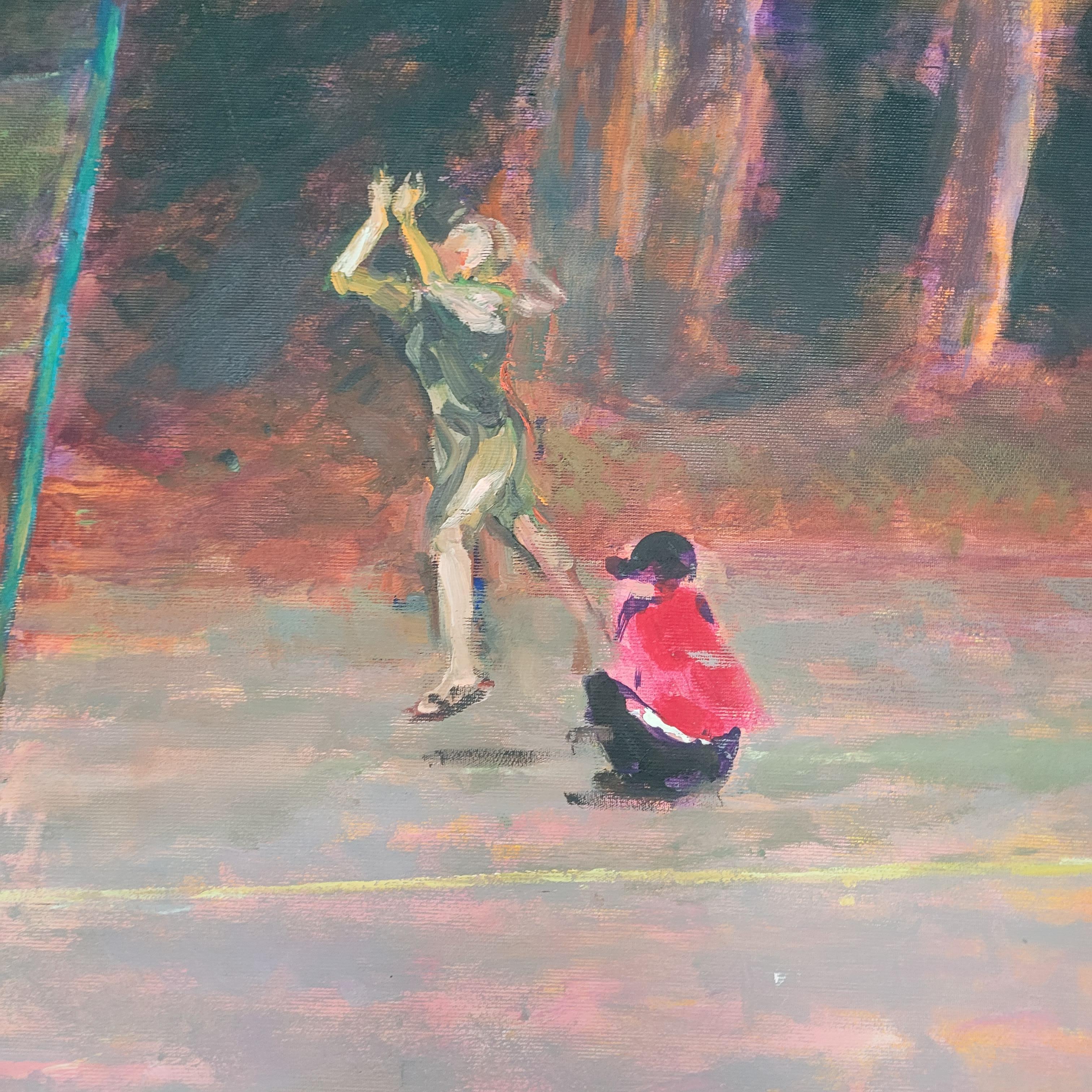 Voleibol - Pintura al óleo figurativa contemporánea del siglo XXI, Deporte, Paisaje - Painting Impresionista de Dorota Zych-Charaziak