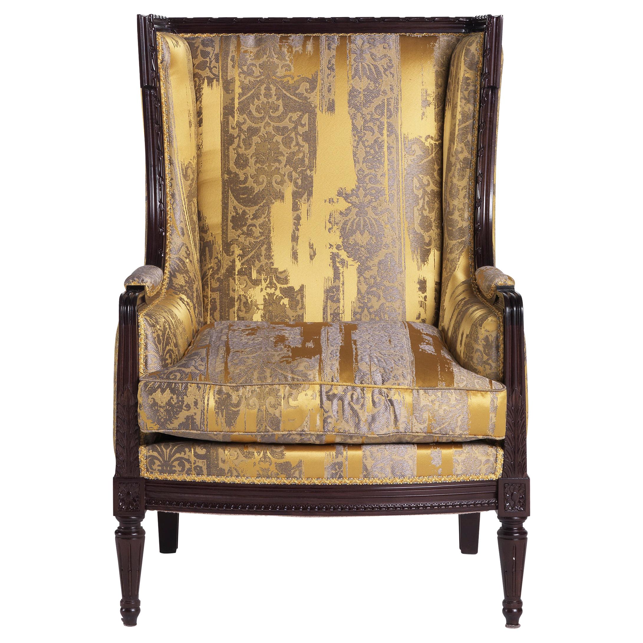Dorotea Italian Armchair with Hand Carved Frame Painted Ebony by Zanaboni For Sale