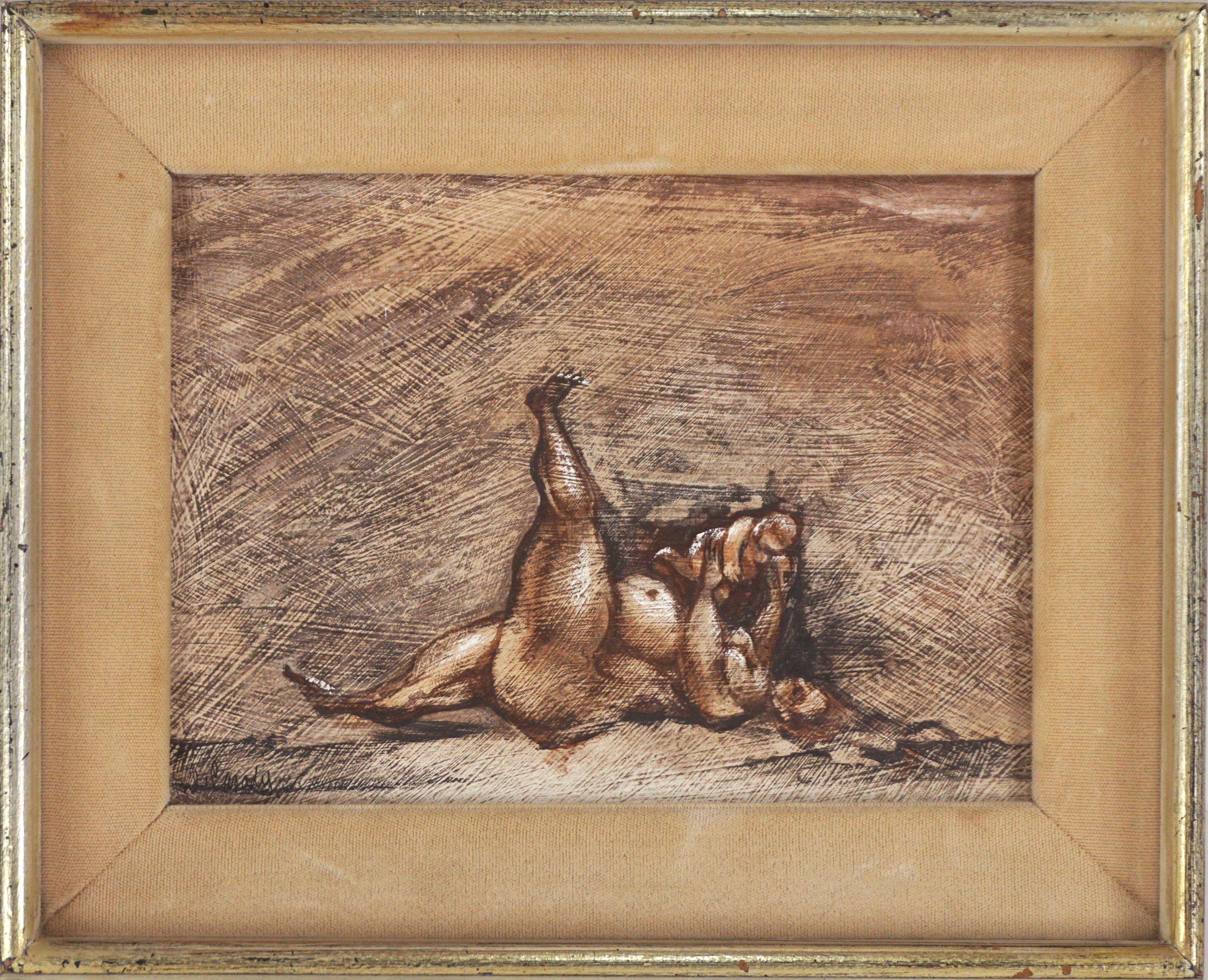 Mid Century Modern Mother and Baby Playing Figurative - Nude - Painting by Dorothea Casady
