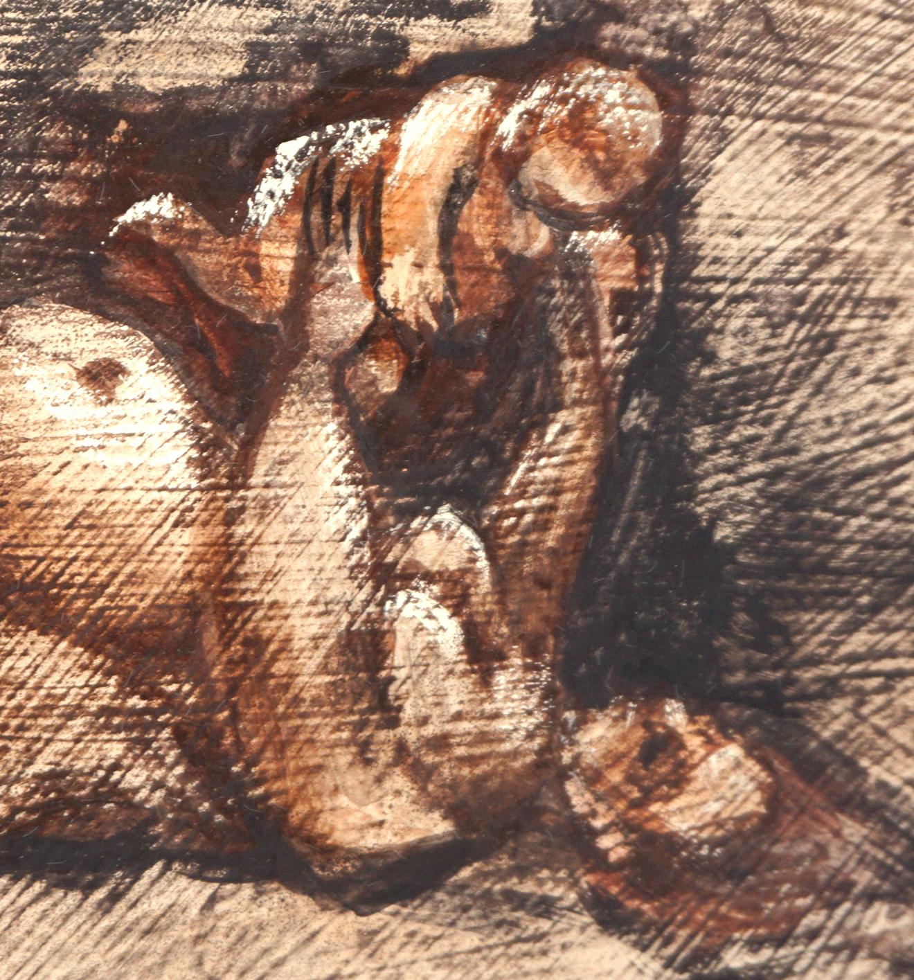 Madre y bebé modernos de mediados de siglo jugando figurativos - desnudos - Nude Painting Marrón de Dorothea Casady