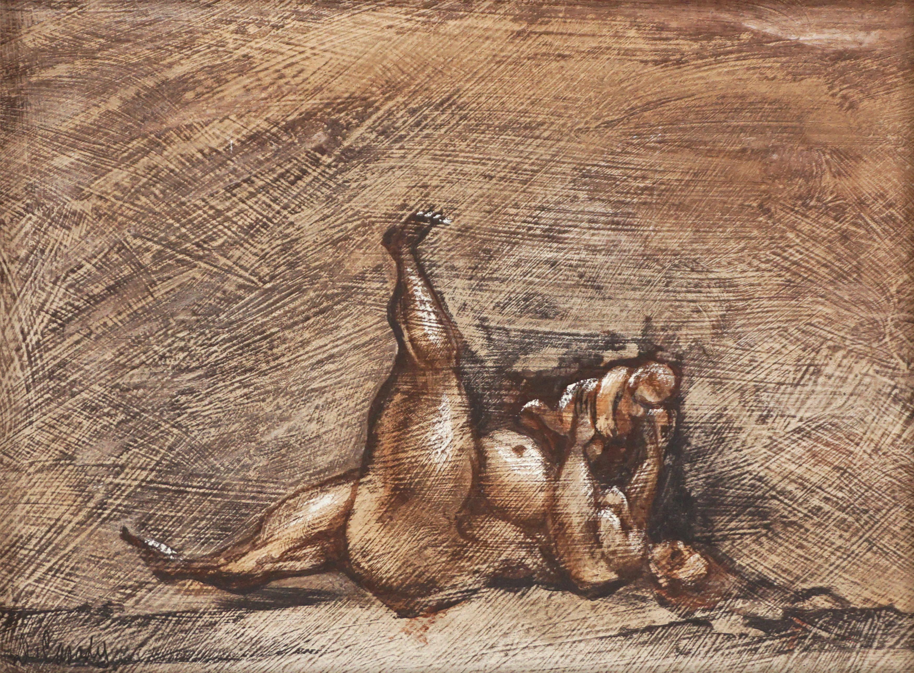 Dorothea Casady Nude Painting – Mid Century Modern Mutter und Baby spielen Figurativ - Akt