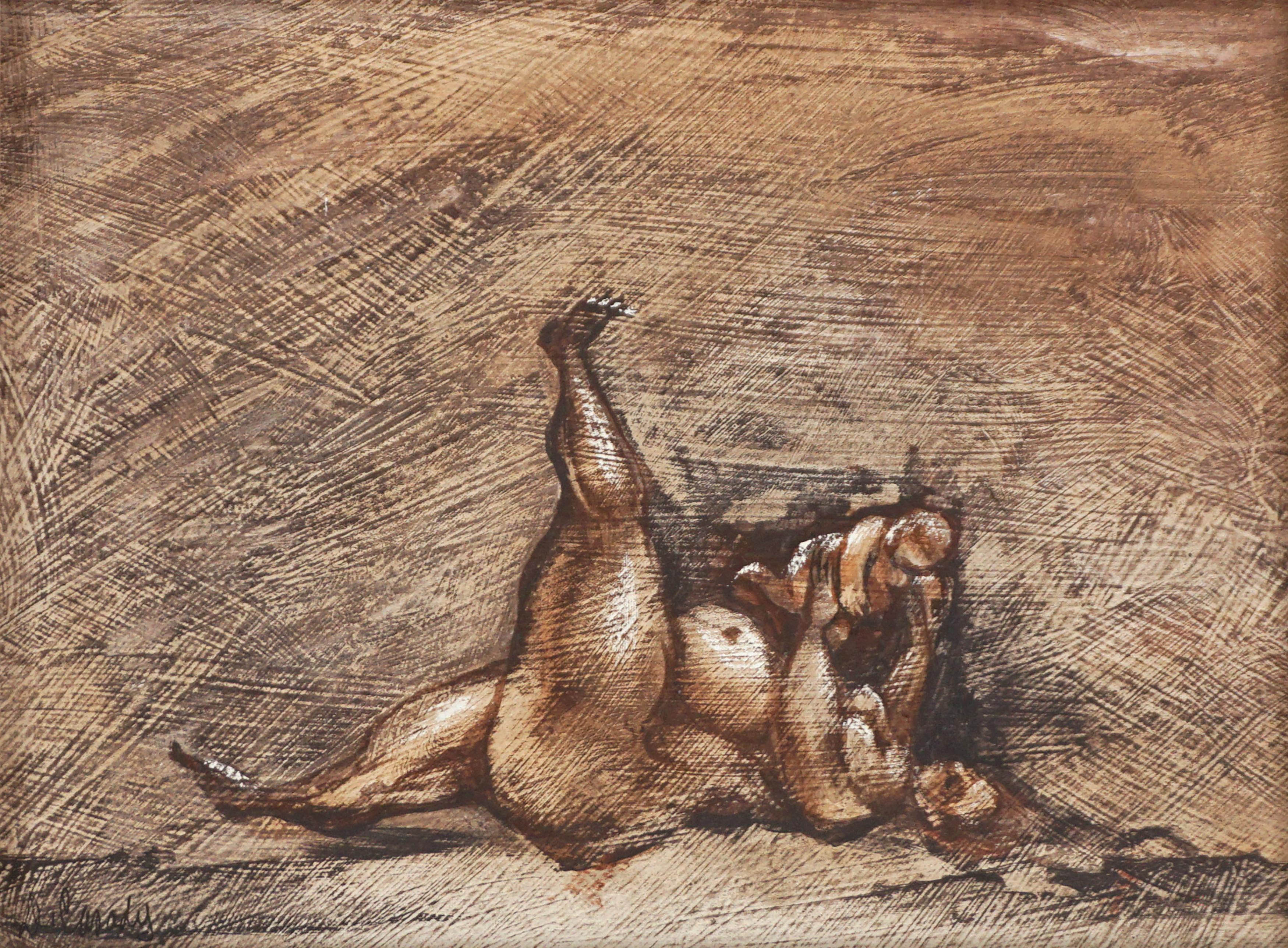 Madre y bebé modernos de mediados de siglo jugando figurativos - desnudos
