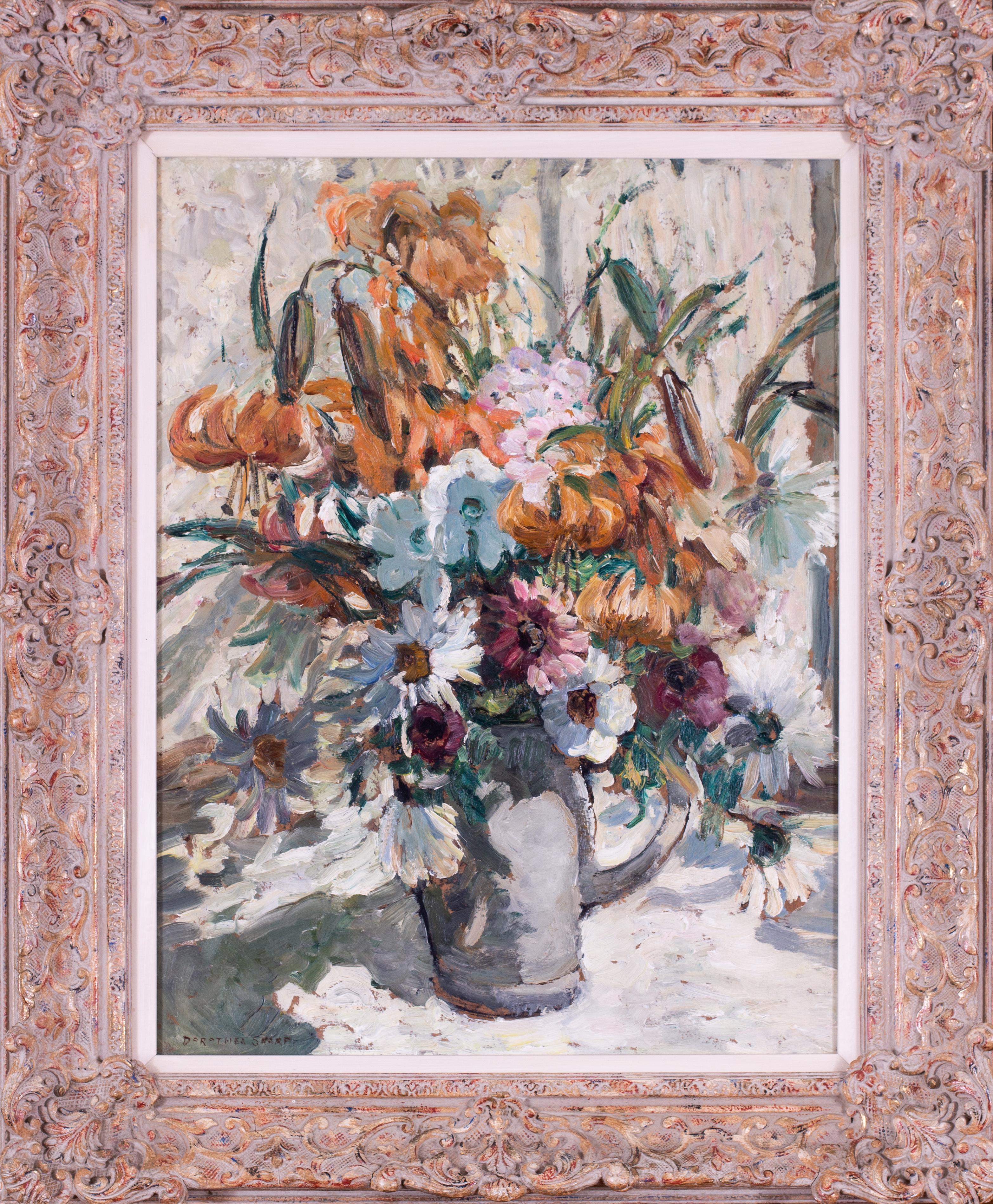 Dorothea Sharp (British, 1873–1955)
Lilies, Dahlias and Other Summer Blooms in a Jug
Oil on board
Signed ‘DOROTHEA SHARP’ (lower left)
24 1/8 x 18 1/4 in. (61.3 x 46.5 cm)

This beautiful still life by Dorothea Sharp showcases her celebrated command