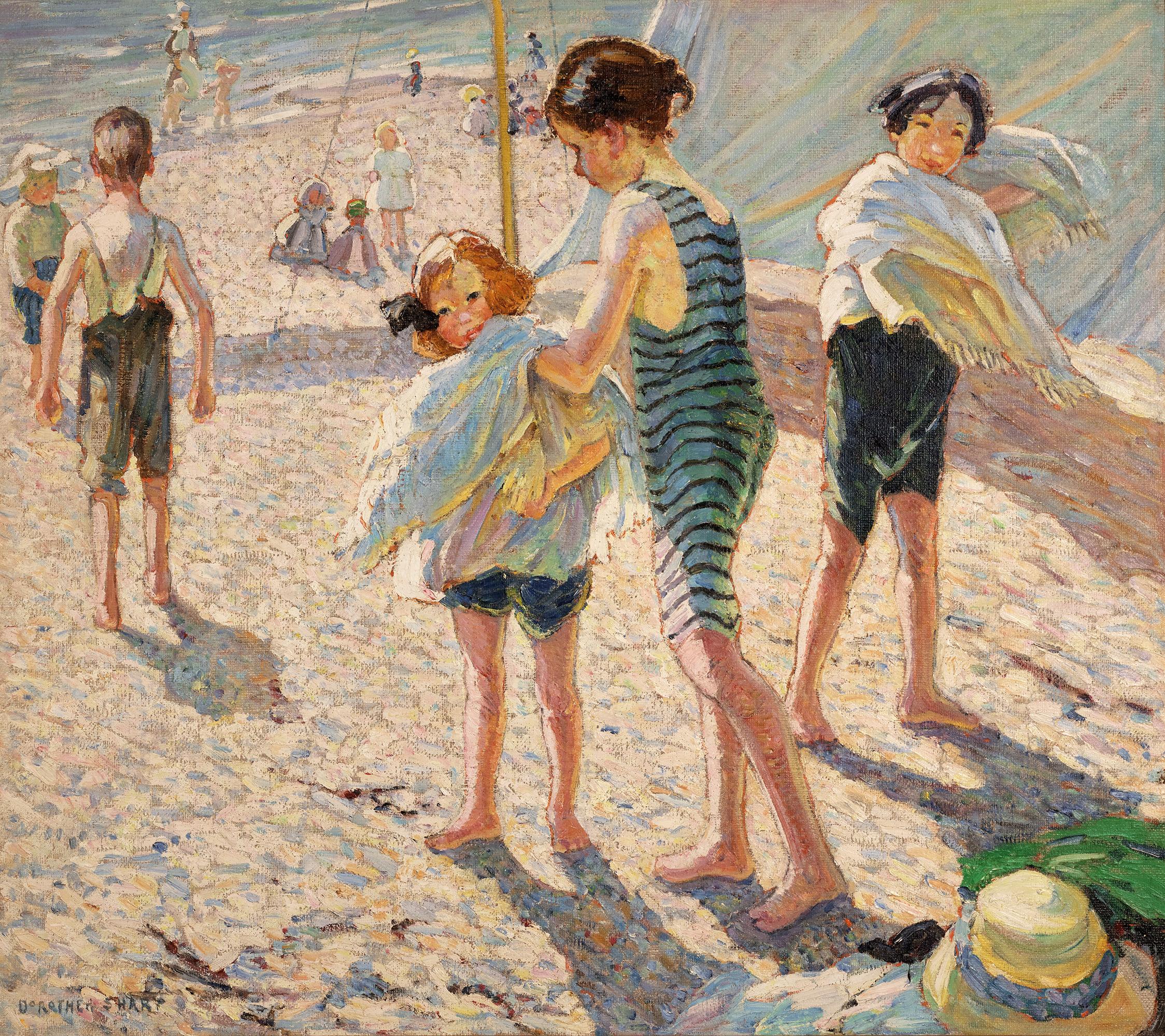 Dorothea Sharp
1874-1955  Britisch

Ein Tag am Strand

Signiert "Dorothea Sharp" (unten links)
Öl auf Leinwand

Die britische Malerin Dorothea Sharp fängt den fröhlichen Geist der Kindheit in dieser bezaubernden Küstenszene ein. Das Werk mit dem